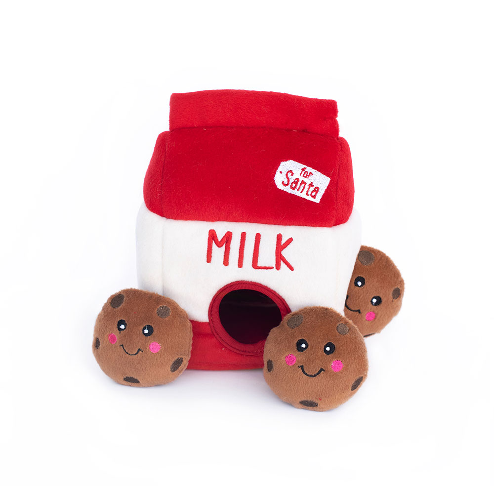 ZippyPaws Holiday Dog Toy Holiday Burrow - Santa's Milk and Cookies Dog Toy