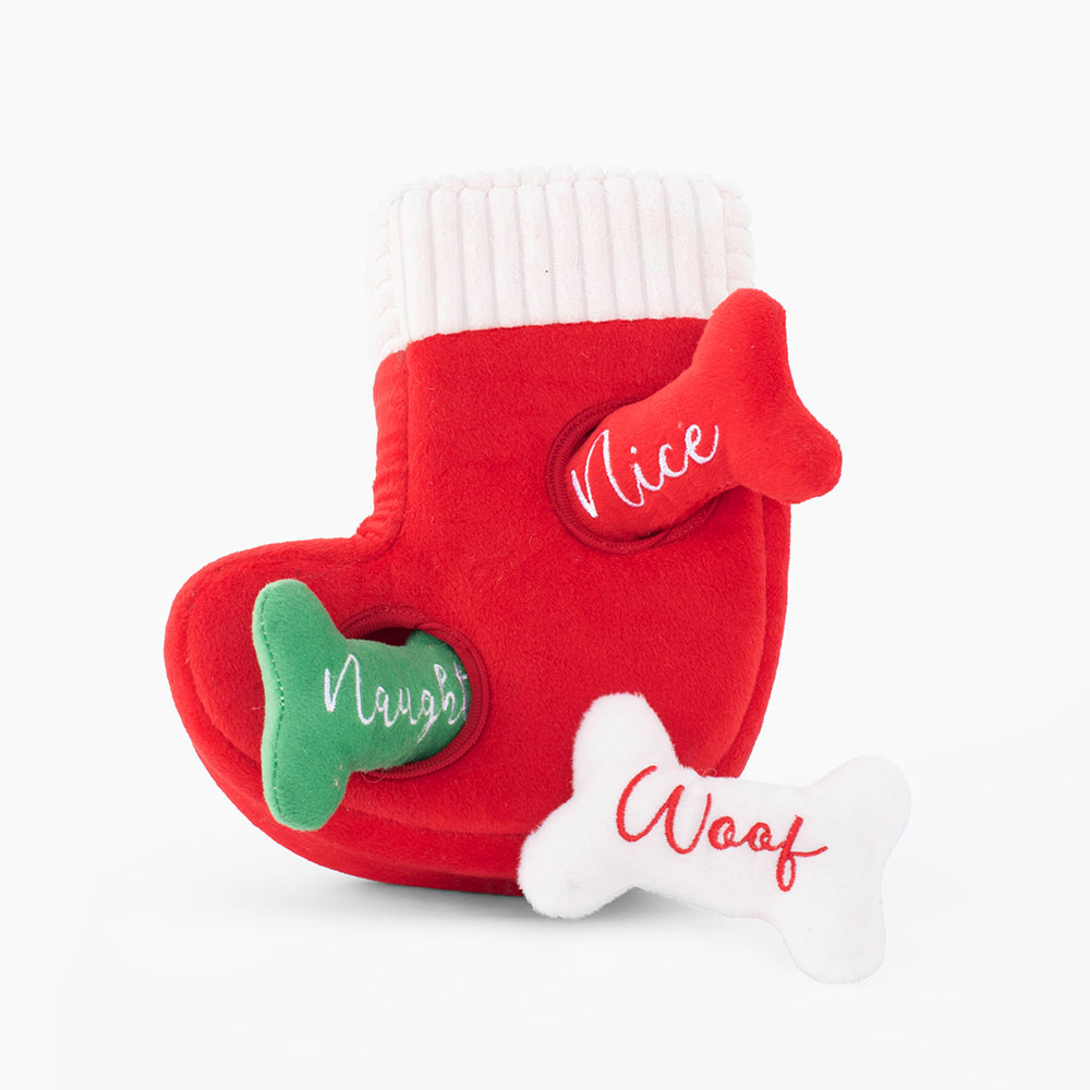 ZippyPaws Holiday Burrow - Naughty or Nice Stocking Dog Toy
