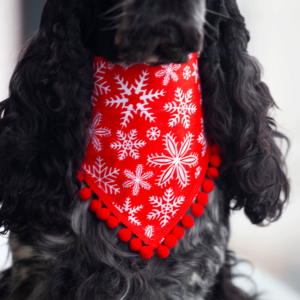 Handmade Christmas Snowflakes with Pompoms Bandana for Dogs and Cats