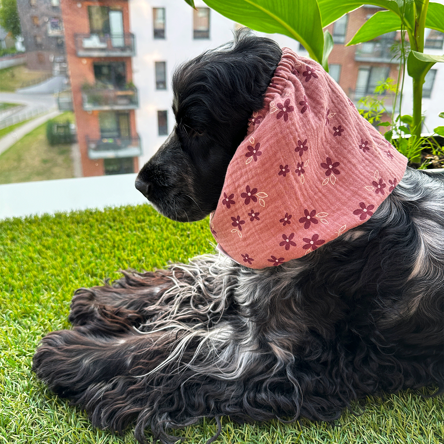 Pink Flowers Muslin Handmade Bandana for Dogs
