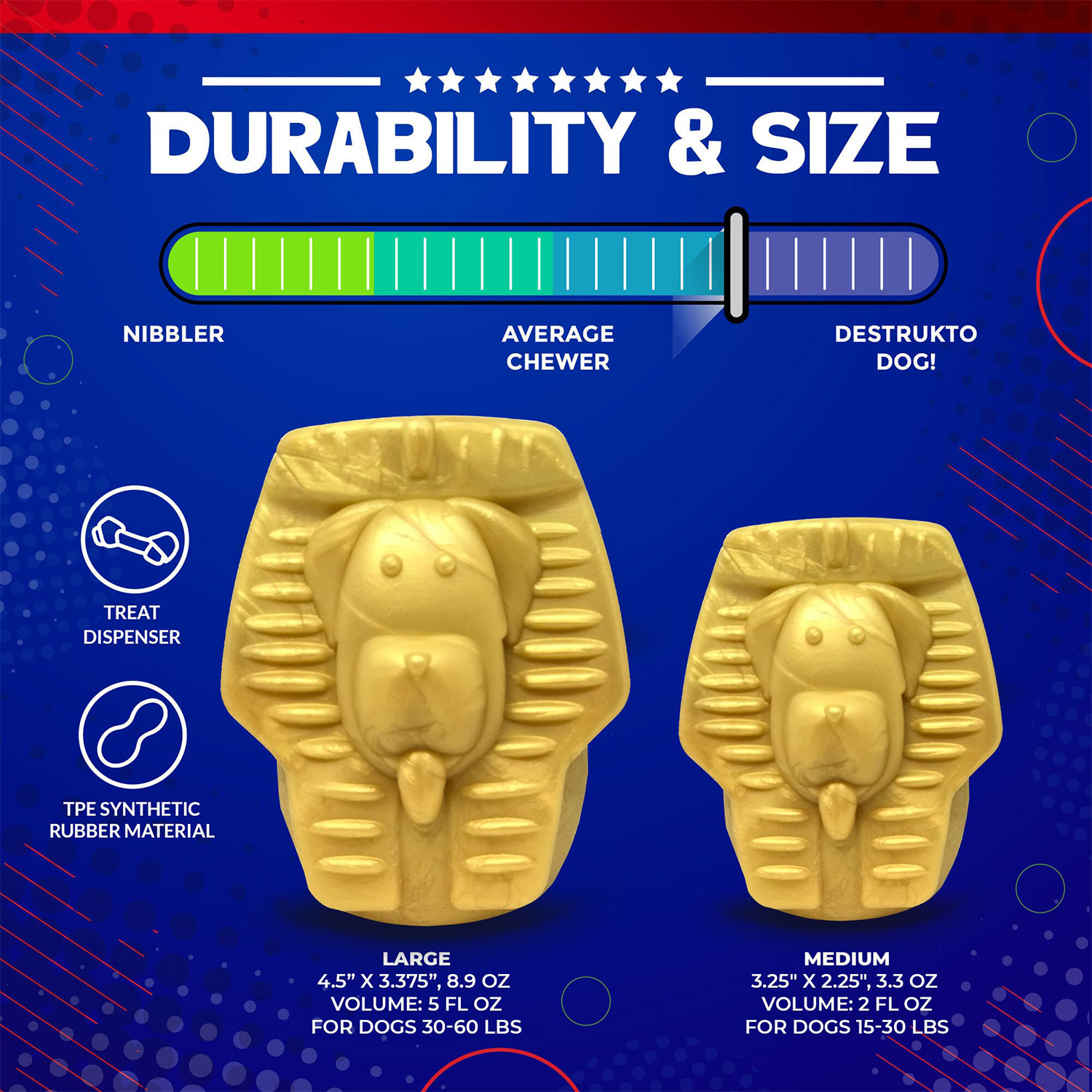 Doggie Pharaoh Durable Rubber Chew Toy & Treat Dispenser - Image 2