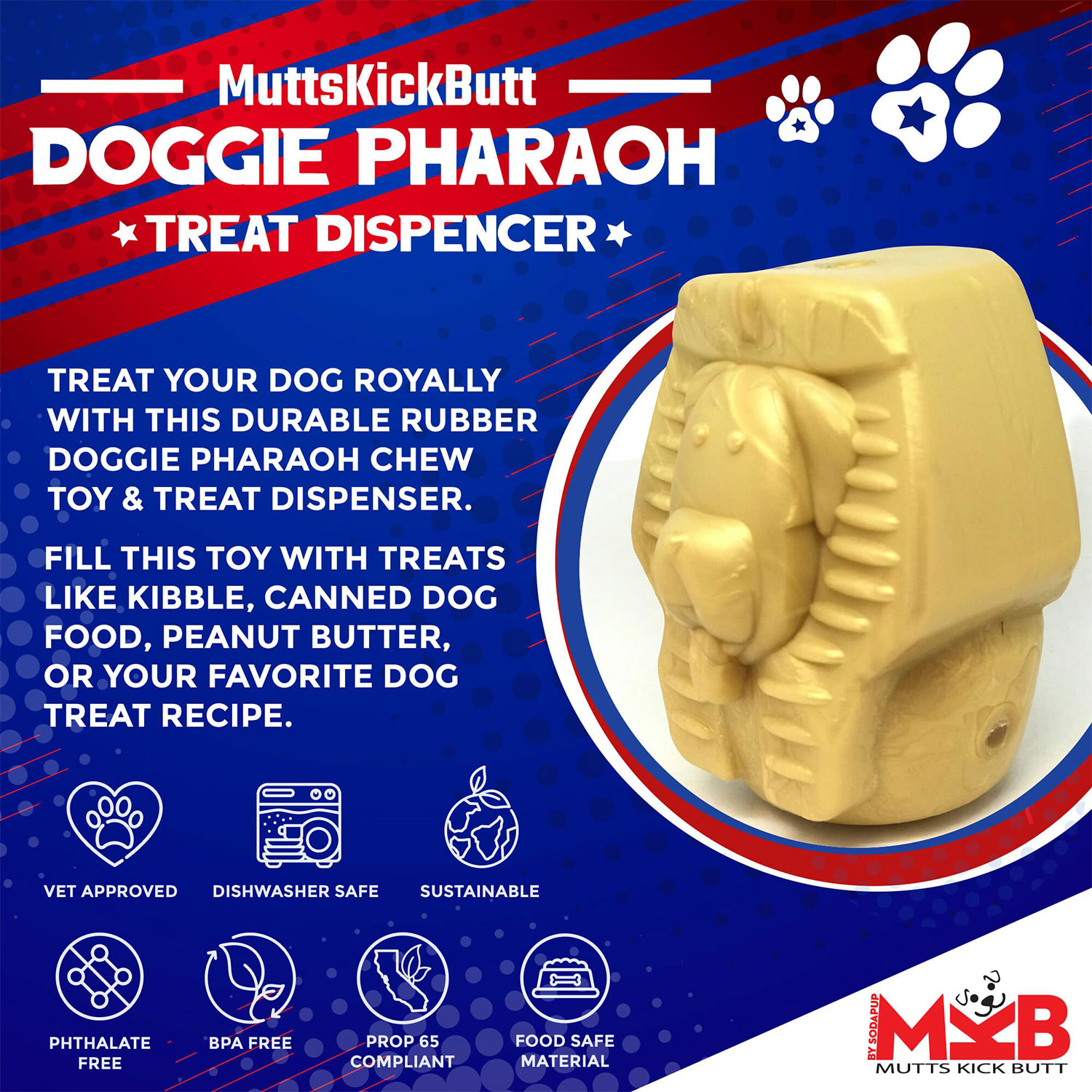Doggie Pharaoh Durable Rubber Chew Toy & Treat Dispenser - Image 3