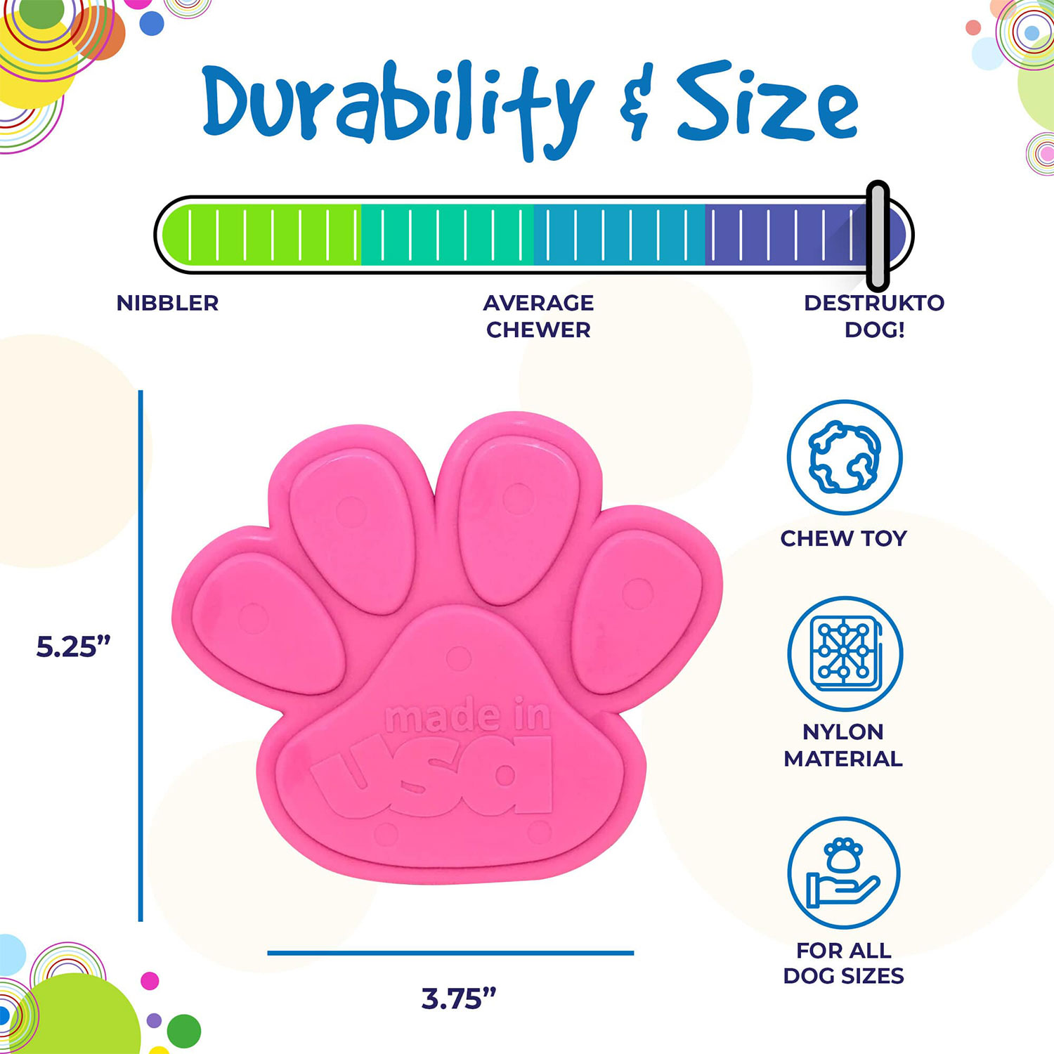 Paw Print Ultra Durable Nylon Dog Chew Toy - Image 2
