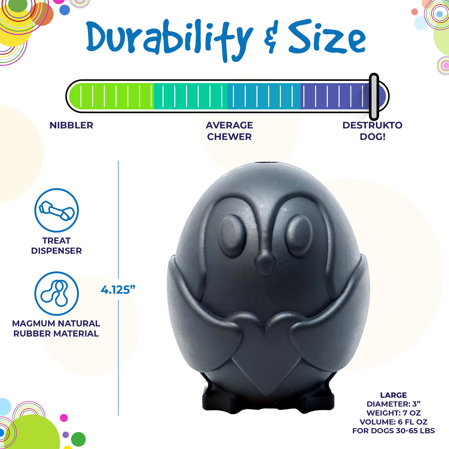 Penguin Durable Rubber Chew Toy & Treat Dispenser - Image 2