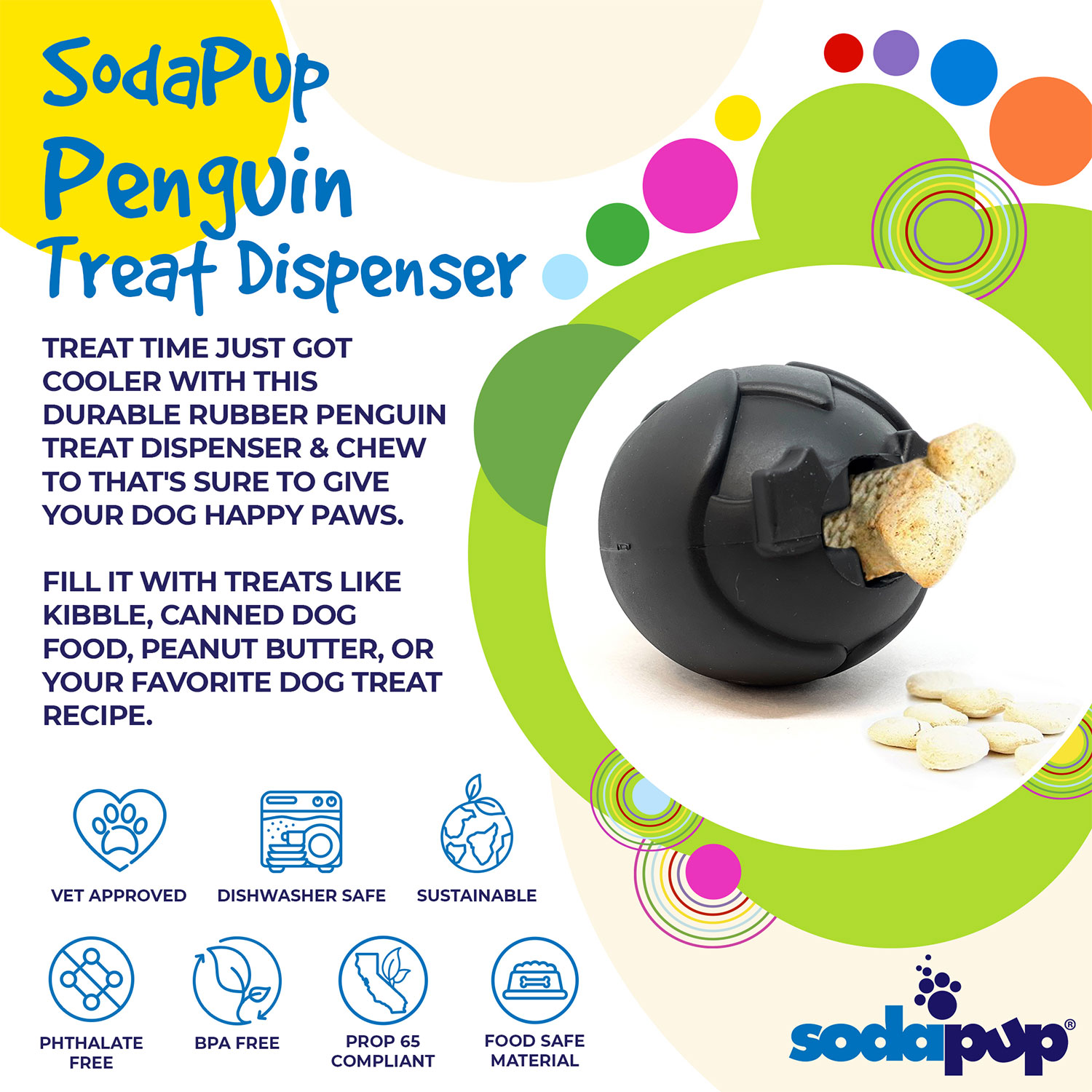 Penguin Durable Rubber Chew Toy & Treat Dispenser - Image 3