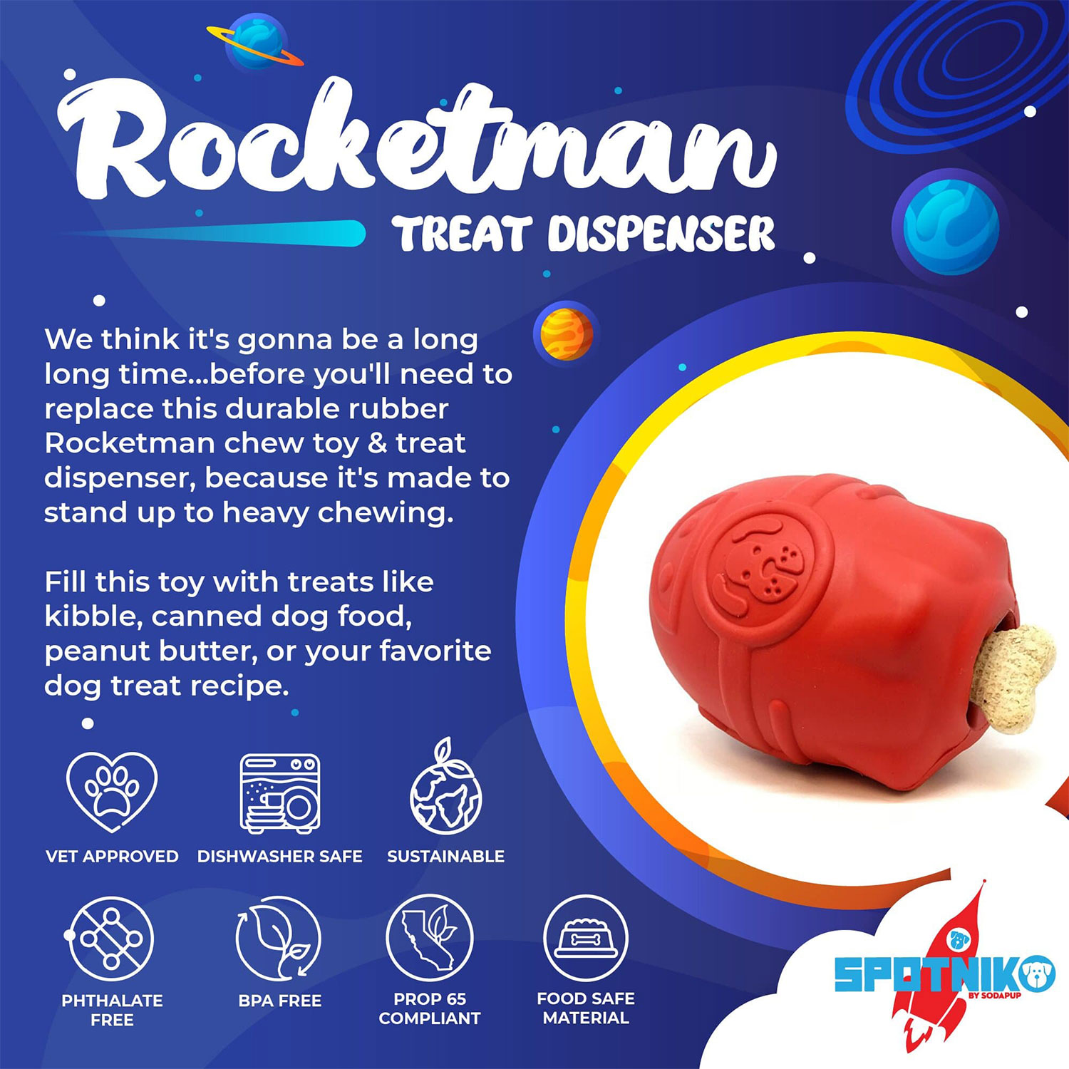 Rocketman Durable Rubber Treat Dispenser & Chew Toy - Image 3