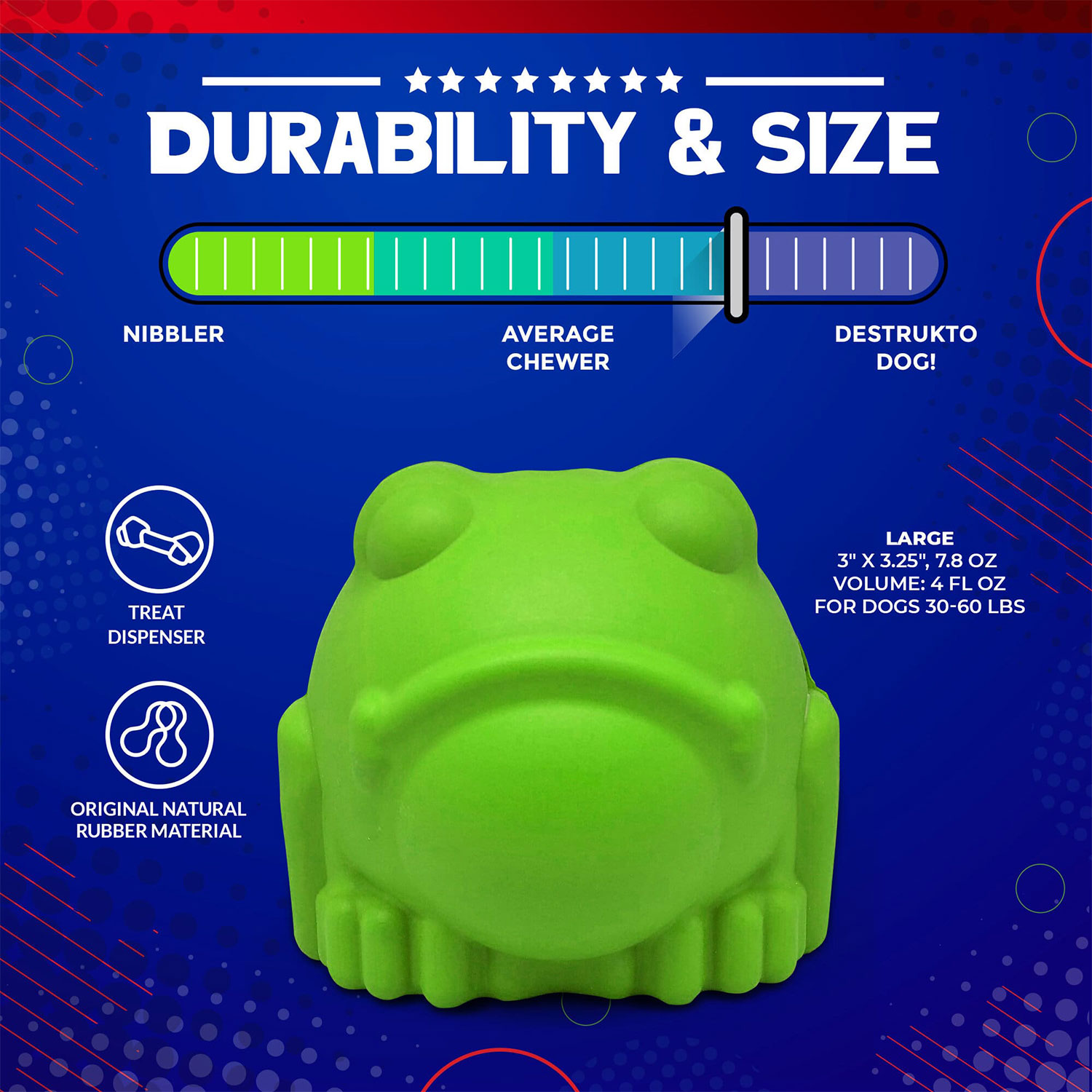 Bull Frog Durable Rubber Dog Chew Toy & Treat Dispenser - Image 2