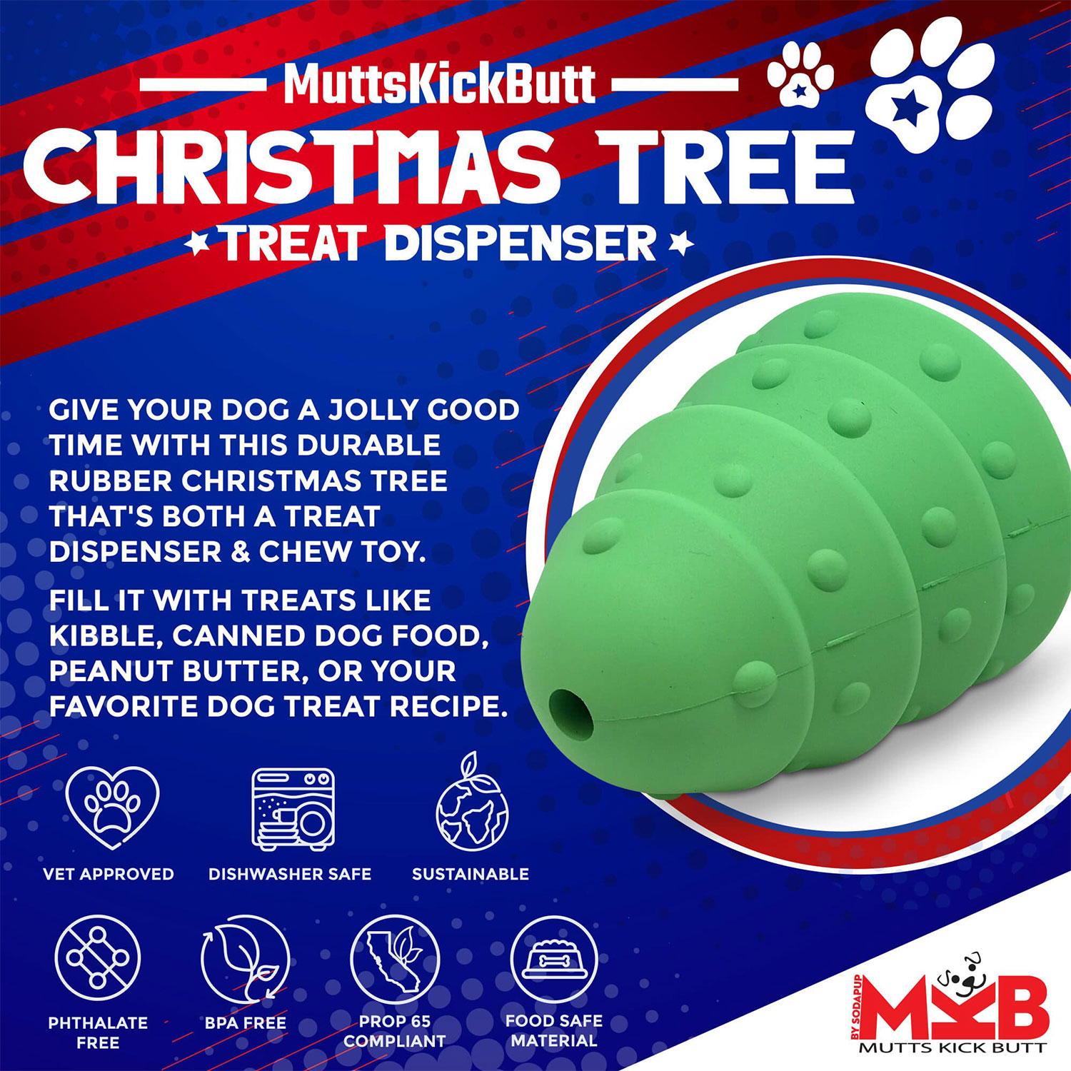 Christmas Tree Durable Rubber Chew Toy & Treat Dispenser - Image 3