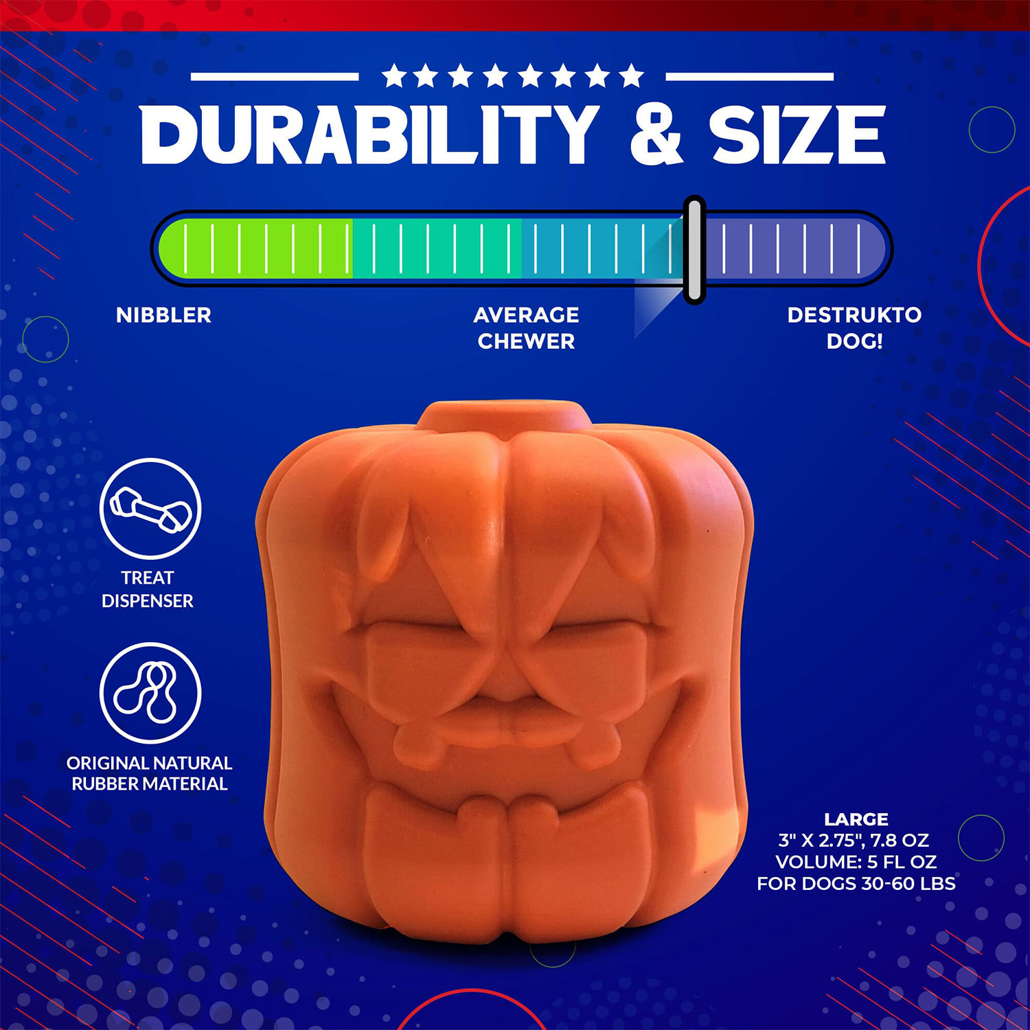 Jack O'Lantern Durable Rubber Chew Toy & Treat Dispenser - Image 2