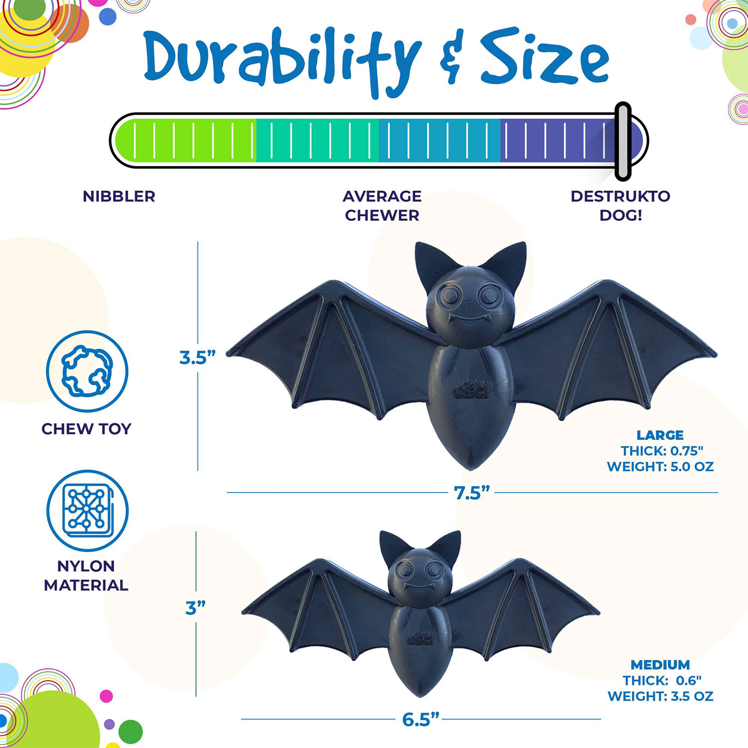 Vampire Bat Ultra Durable Nylon Dog Chew Toy For Aggressive Chewers - Image 2