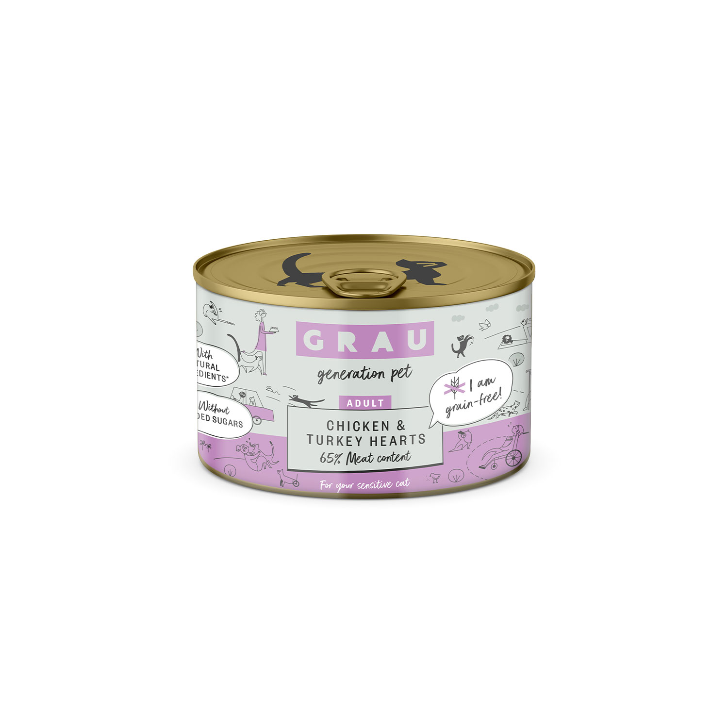 Grau Chicken & Turkey Hearts Cat Wet Food Can For Sensitive Cats 200g