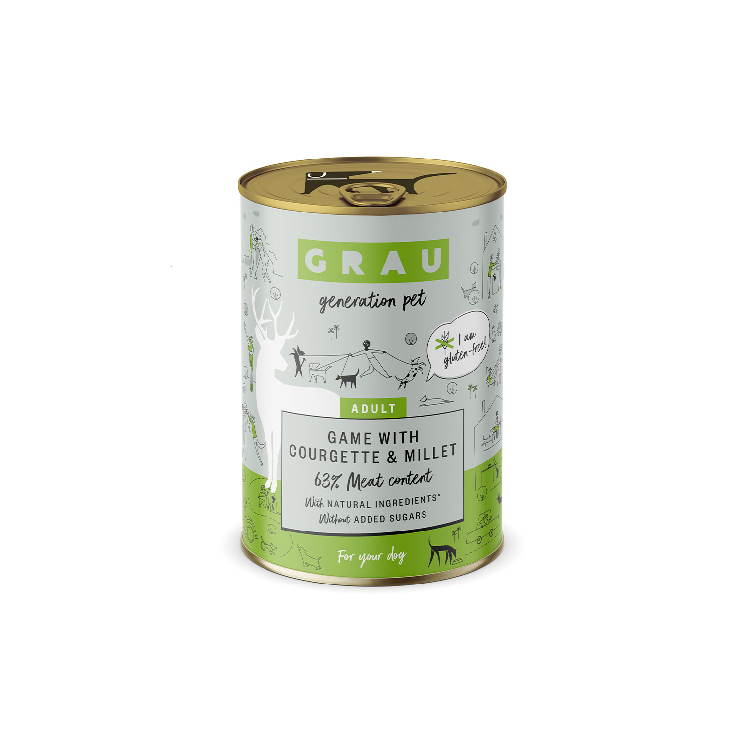 Grau Game with Zucchini & Millet Dog Wet Food Can for adult dogs 400g