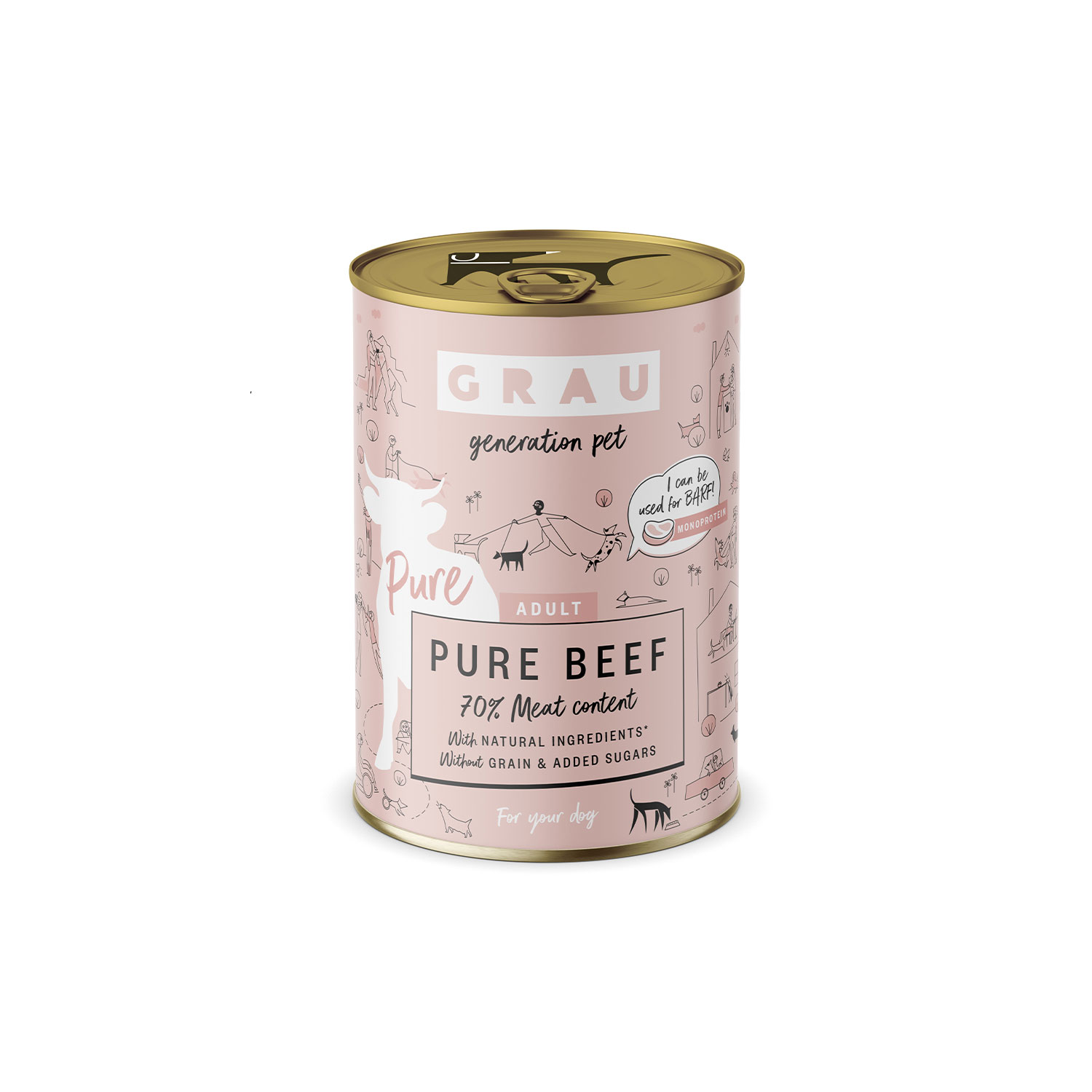 Grau Pure Beef Monoprotein Wet Food Can for adult dogs 400g
