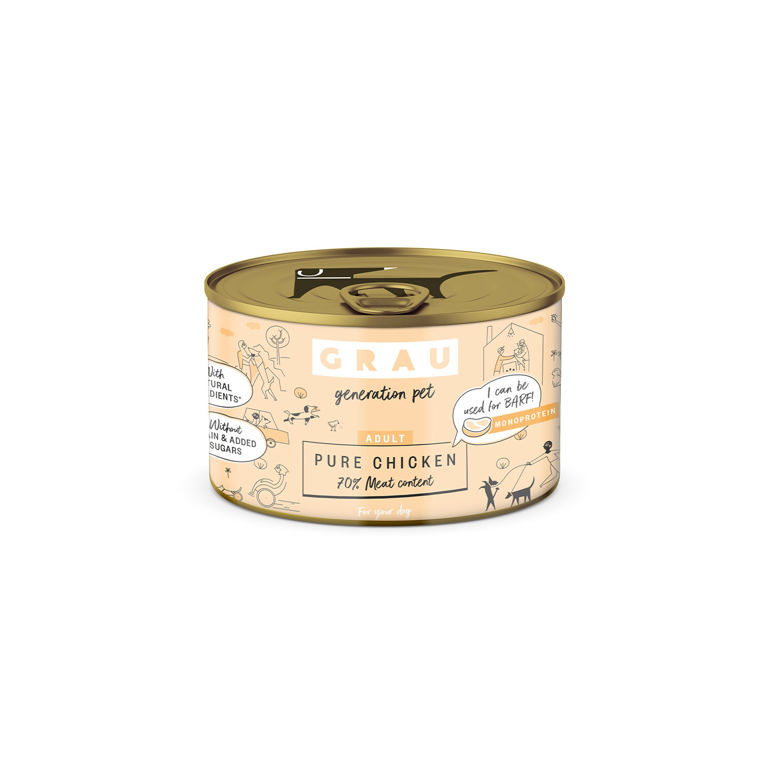 Grau Pure Chicken Monoprotein Wet Food Can for adult dogs 200g