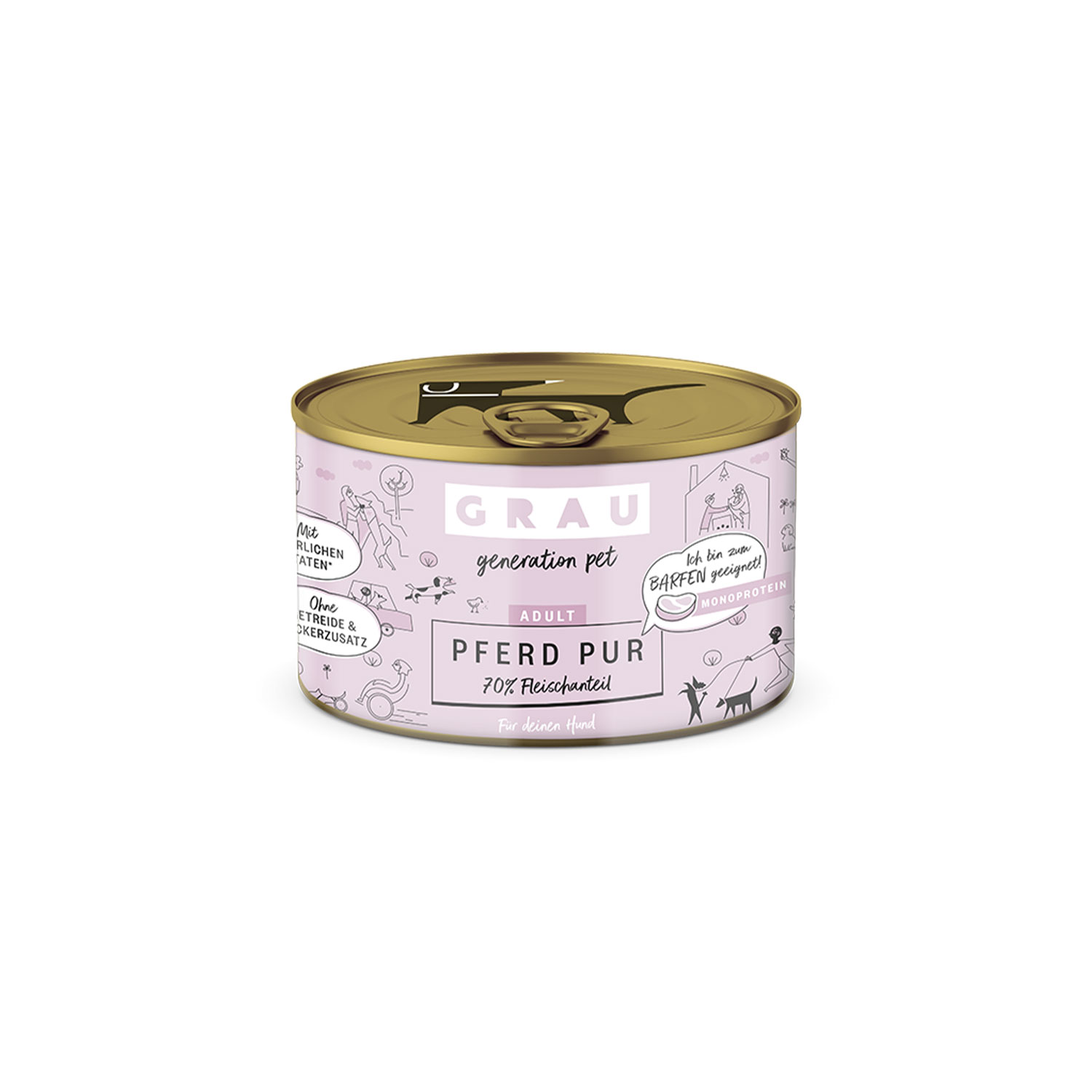 Grau Pure Horse Monoprotein Wet Food Can for adult dogs 200g