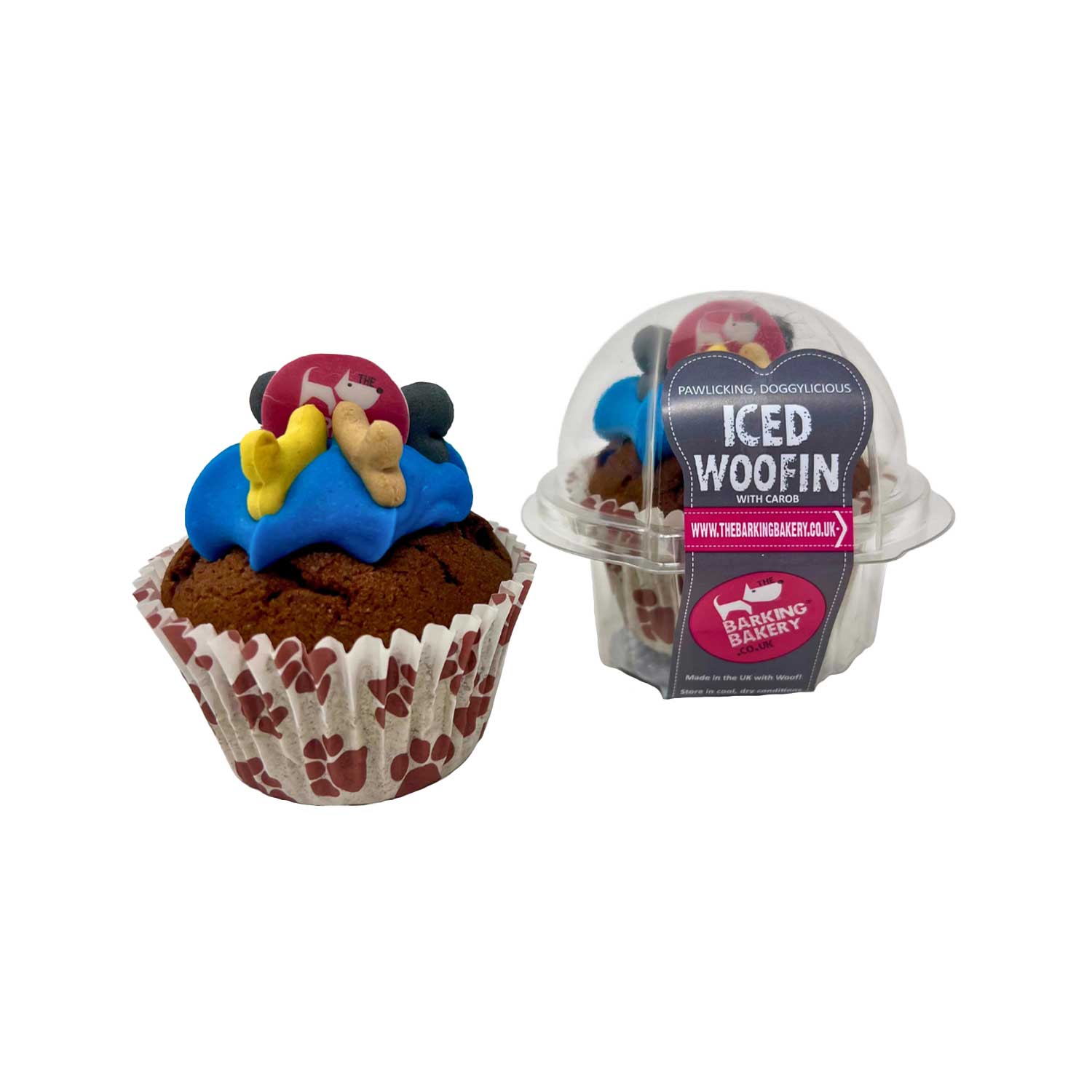 The Barking Bakery Carob Woofin with Blue Frosting Dog Muffin