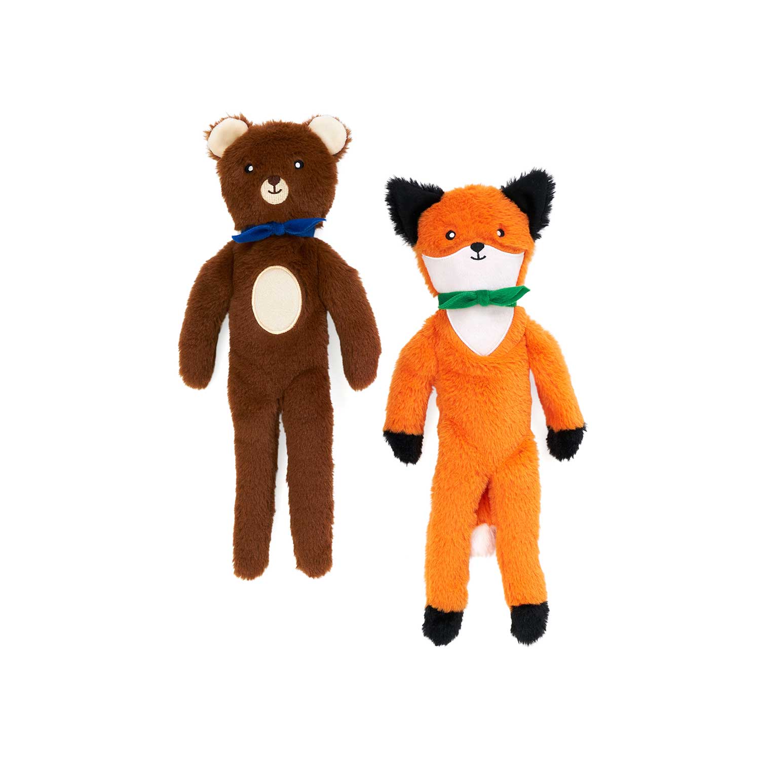 ZippyPaws Fluffy Peltz Bear and Fox Dog Toys ZP1084