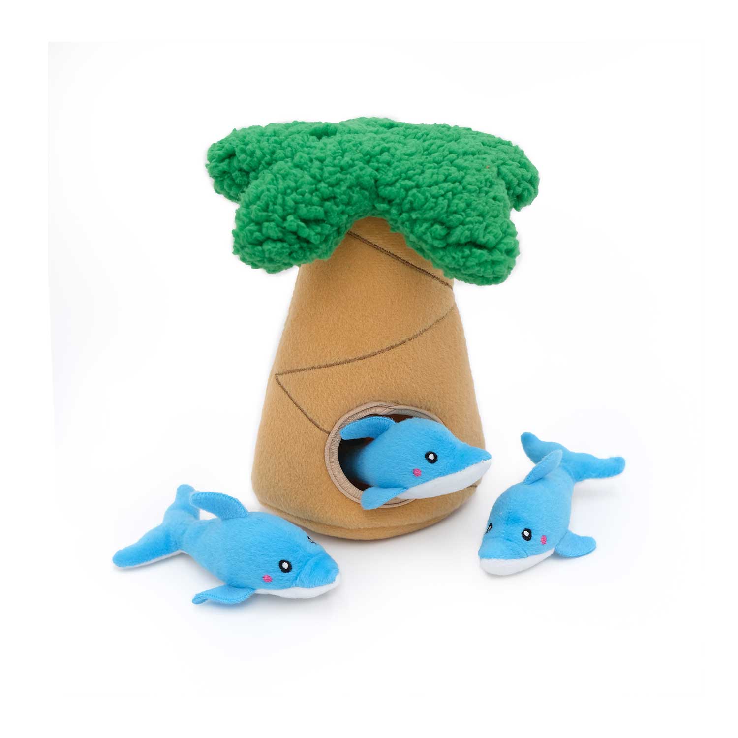 ZippyPaws Zippy Burrow Dolphins in Palm Tree Dog Toy ZP1074