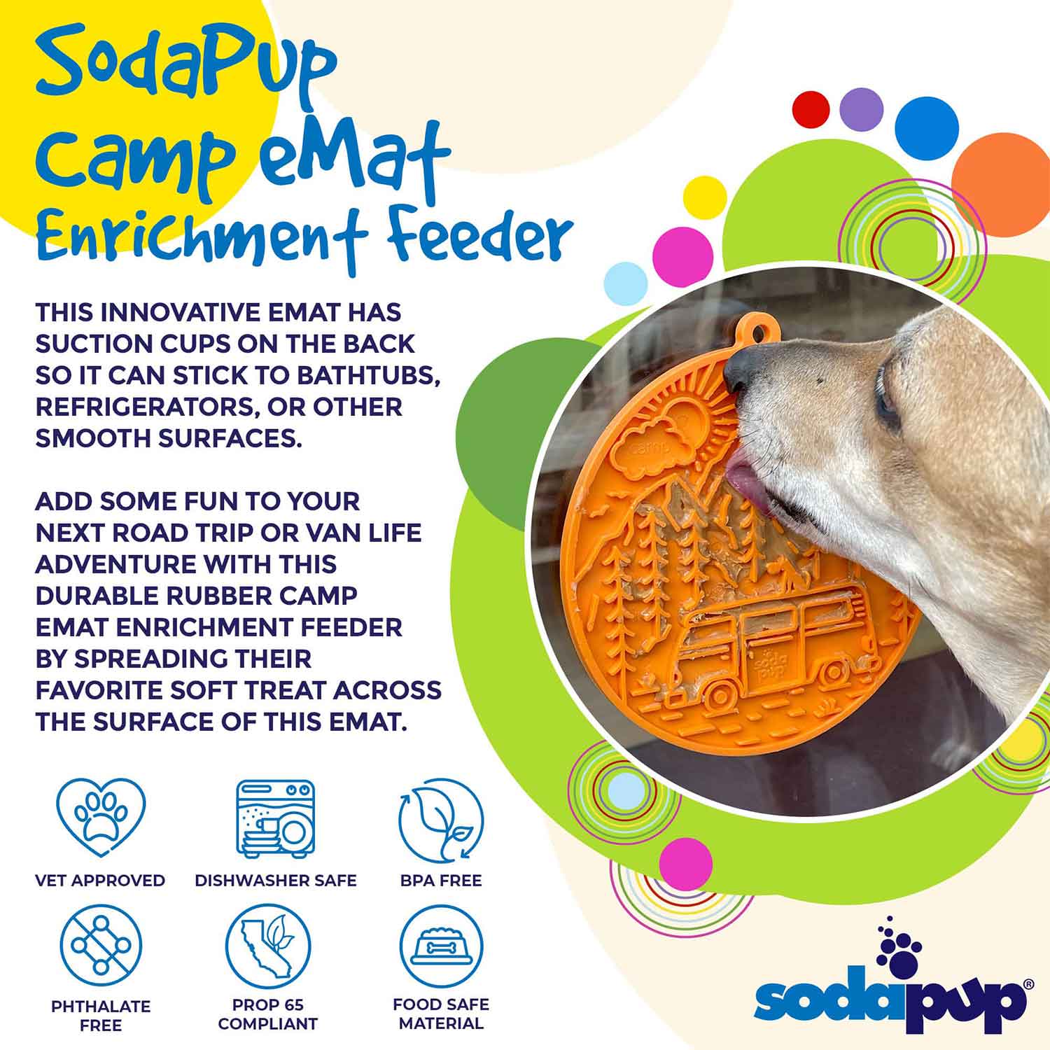 Sodapup Camp eMat Enrichment Lick Mat with Suction Cups Info
