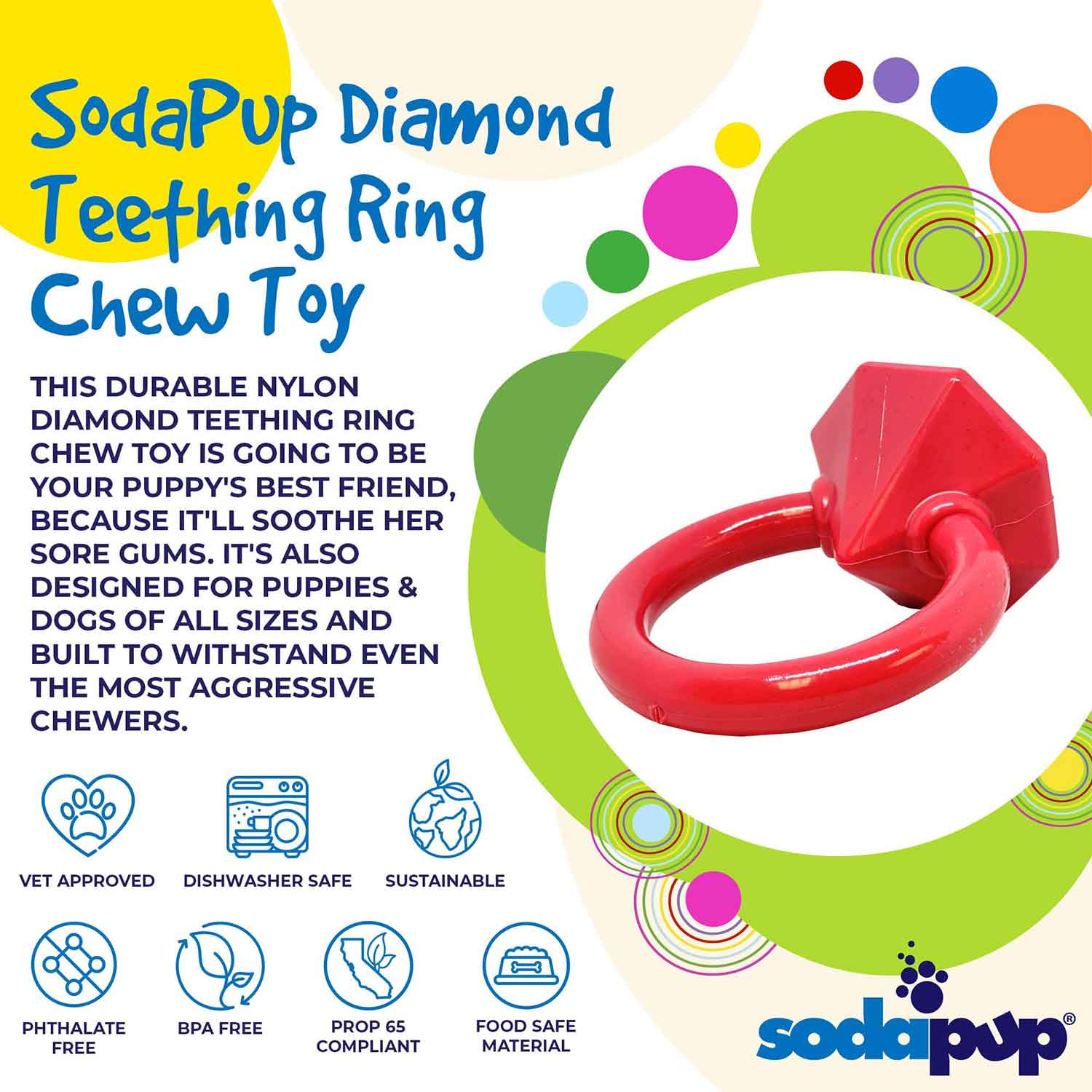 Sodapup Diamond Ring Durable Teething Ring Dog Chew Toy Info