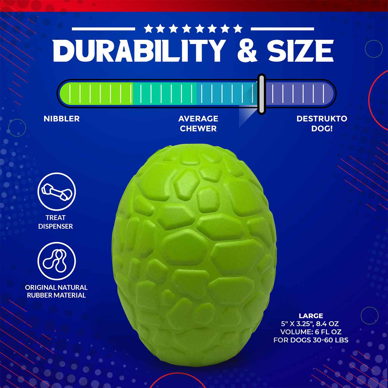 Sodapup Dinosaur Egg Durable Rubber Dog Chew Toy & Treat Dispenser Durability