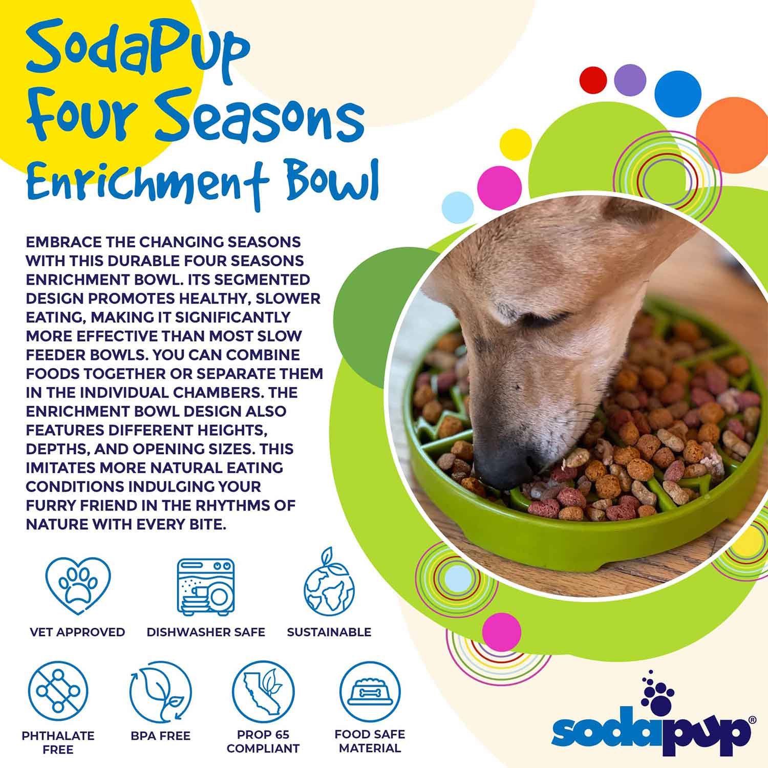 Sodapup Four Seasons Design eTray Enrichment Slow Feeder Bowl for Dogs Info