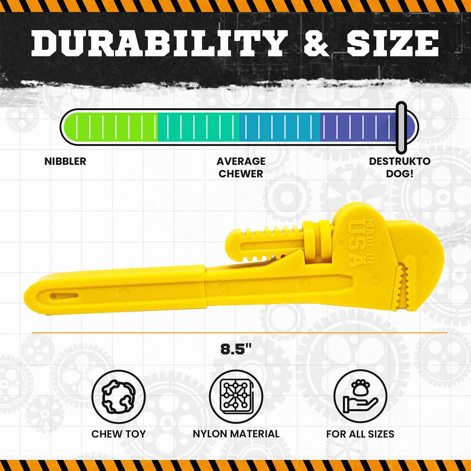 Sodapup ID Pipe Wrench Ultra Durable Nylon Dog Chew Toy Durability