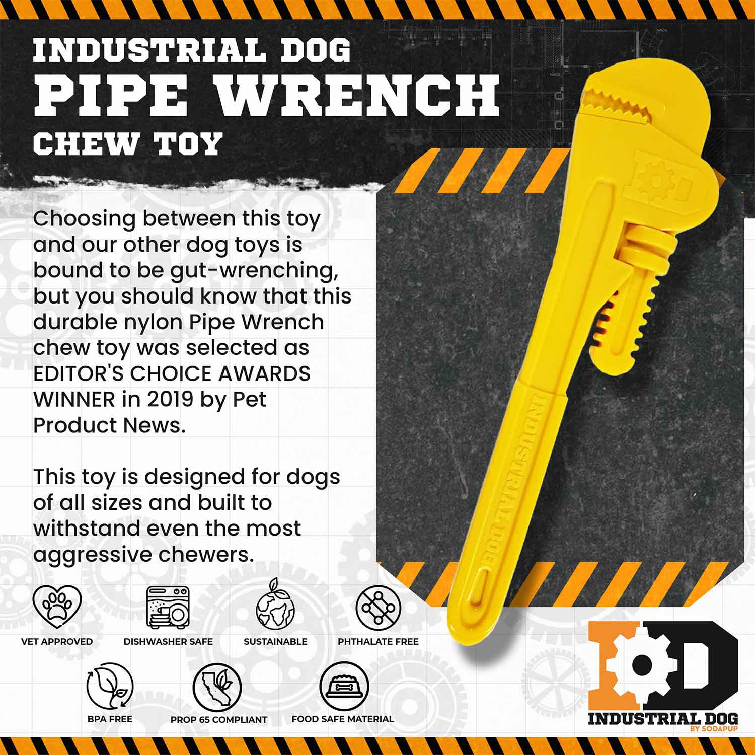 Sodapup ID Pipe Wrench Ultra Durable Nylon Dog Chew Toy Info