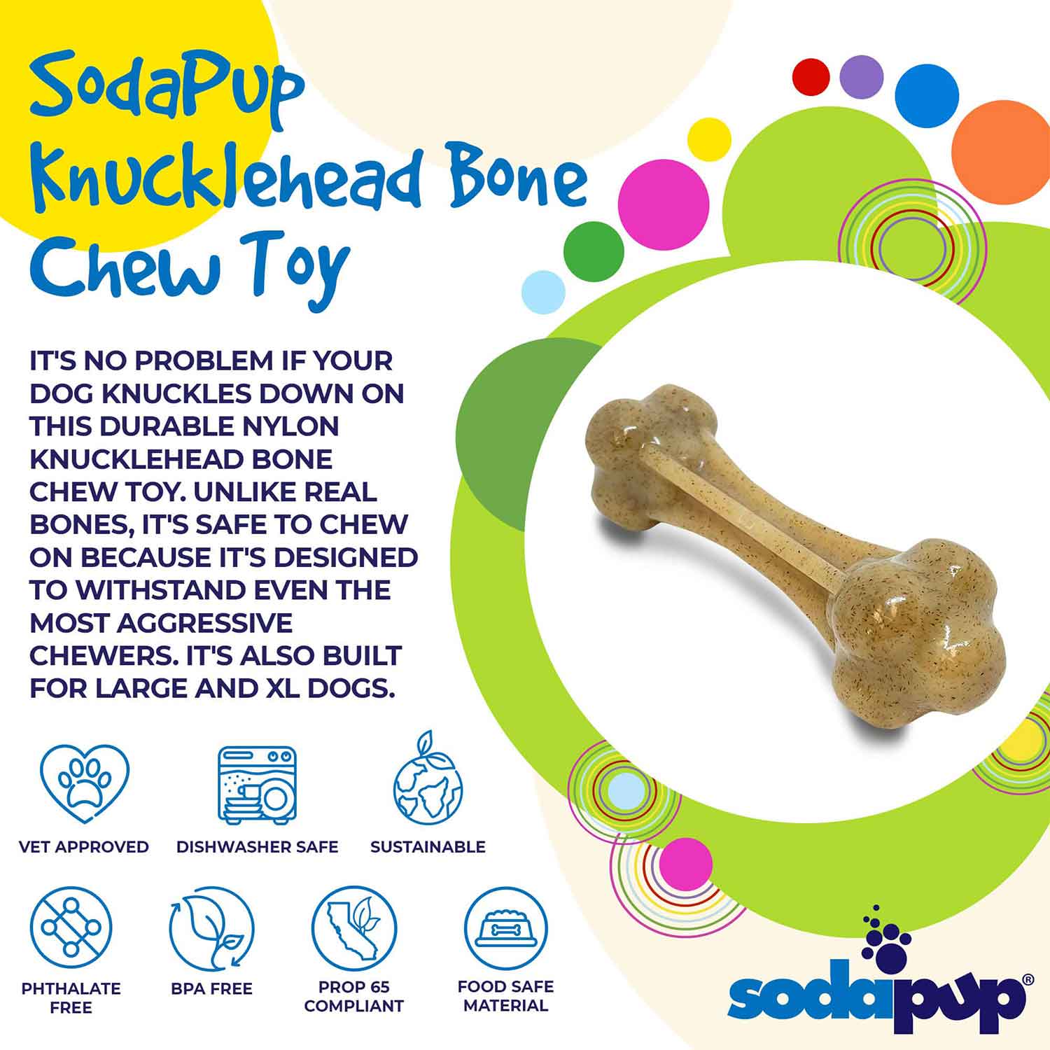 Sodapup Knuckle Bone Ultra Durable Nylon Dog Chew Toy Info
