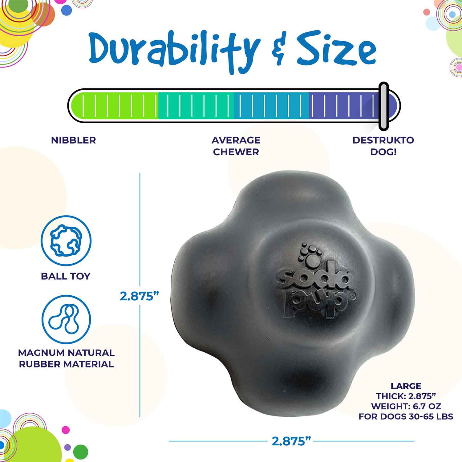 Sodapup Magnum Crazy Bounce Ultra Durable Rubber Chew & Retrieve Dog Toy Durability