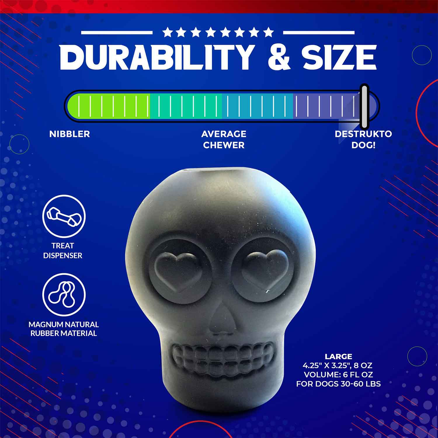 Sodapup Magnum Sugar Skull Durable Rubber Chew Toy & Treat Dispenser Durability