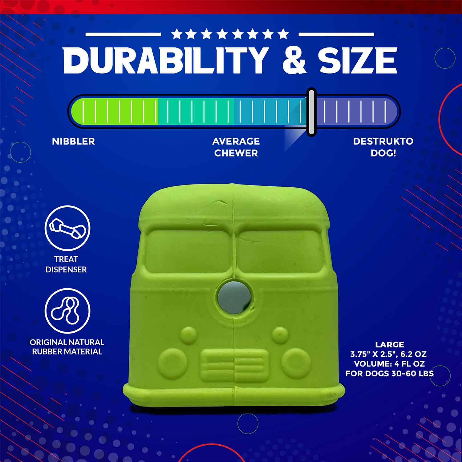 Sodapup Surf's Up! Retro Van Durable Chew Toy & Treat Dispenser Durability