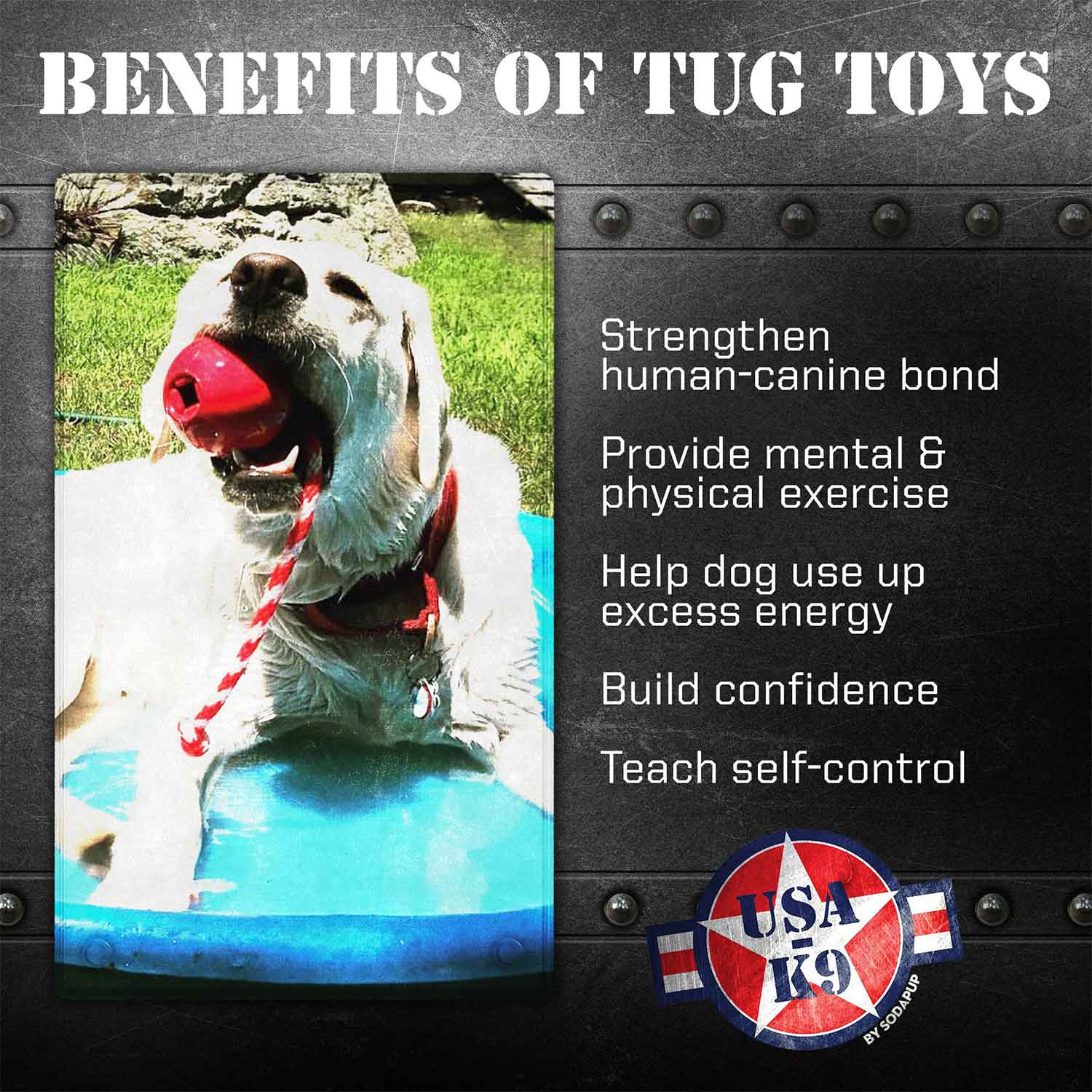 Sodapup USA-K9 Cherry Bomb Durable Rubber Chew Toy, Treat Dispenser, Reward Toy, Tug Toy, And Retrieving Dog Toy Benefits