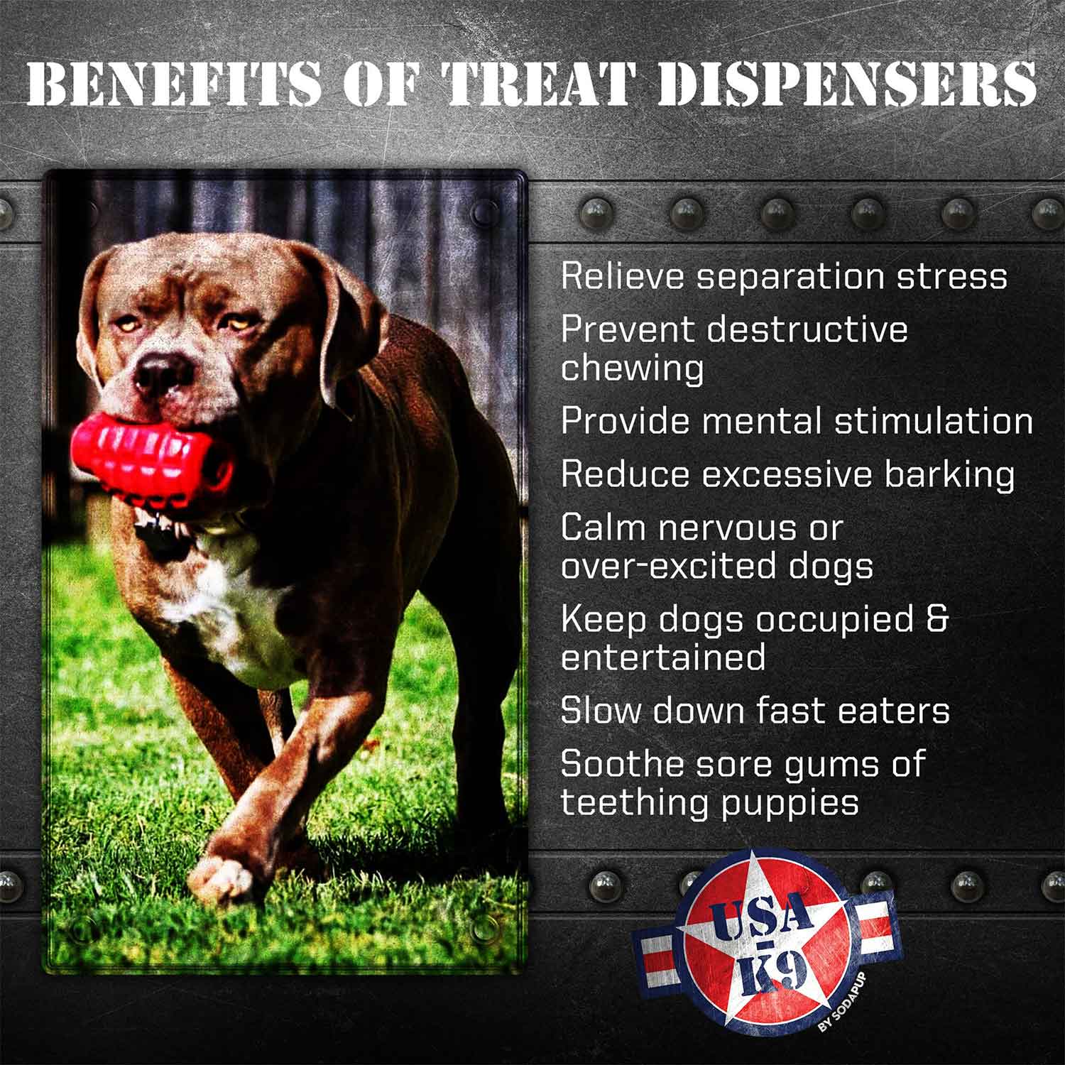Sodapup USA-K9 Grenade Durable Rubber Chew Toy And Treat Dispenser Benefits