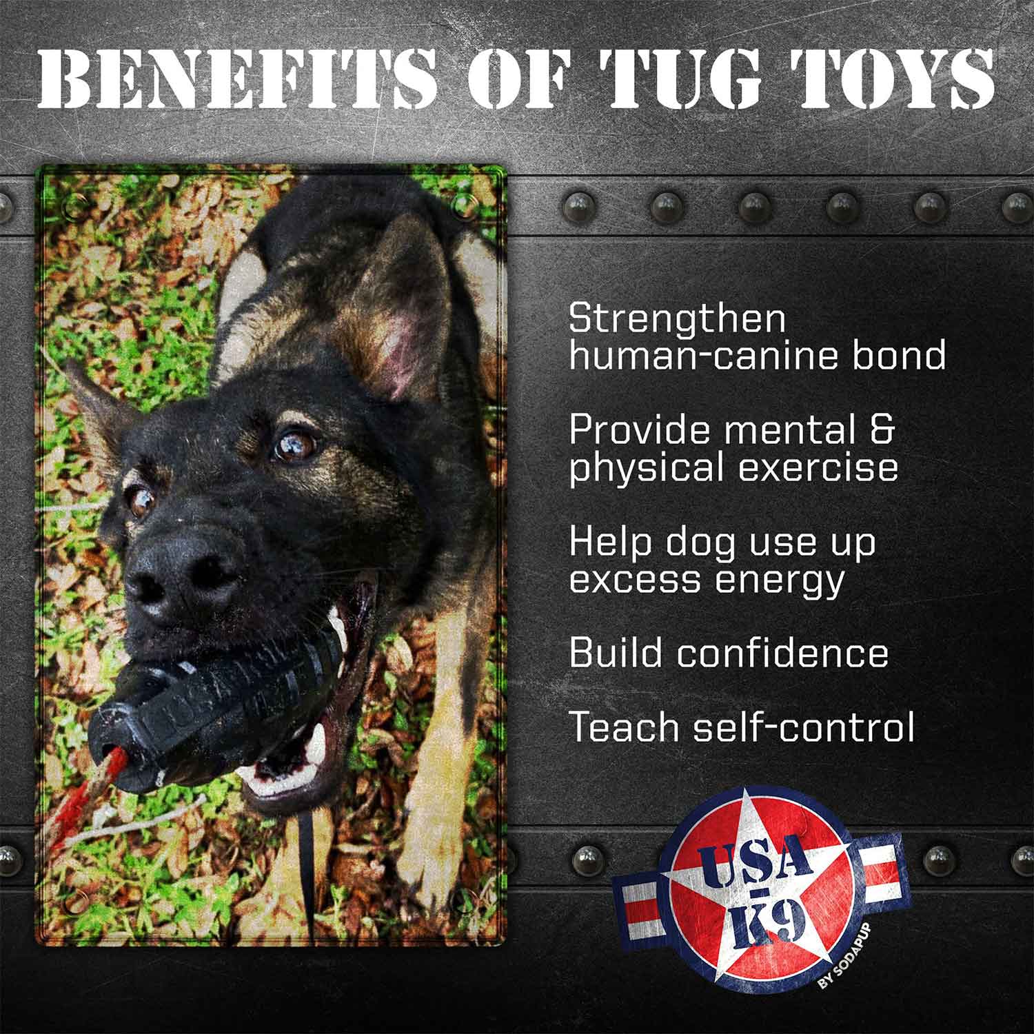 Sodapup USA-K9 Grenade Durable Rubber Chew Toy, Treat Dispenser, Reward Toy, Tug Toy And Retrieving Toy Magnum Benefits