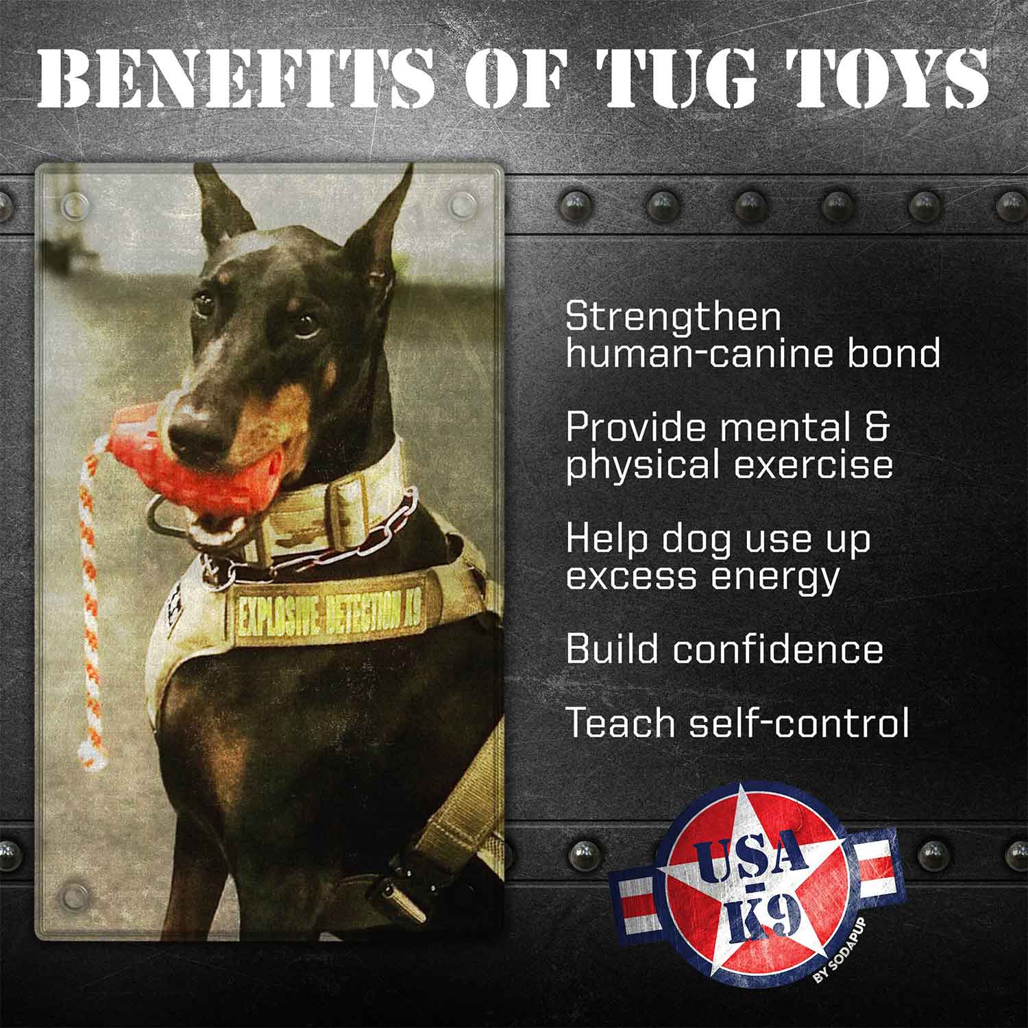 Sodapup USA-K9 Grenade Durable Rubber Chew Toy, Treat Dispenser, Reward Toy, Tug Toy And Retrieving Toy Red Benefits