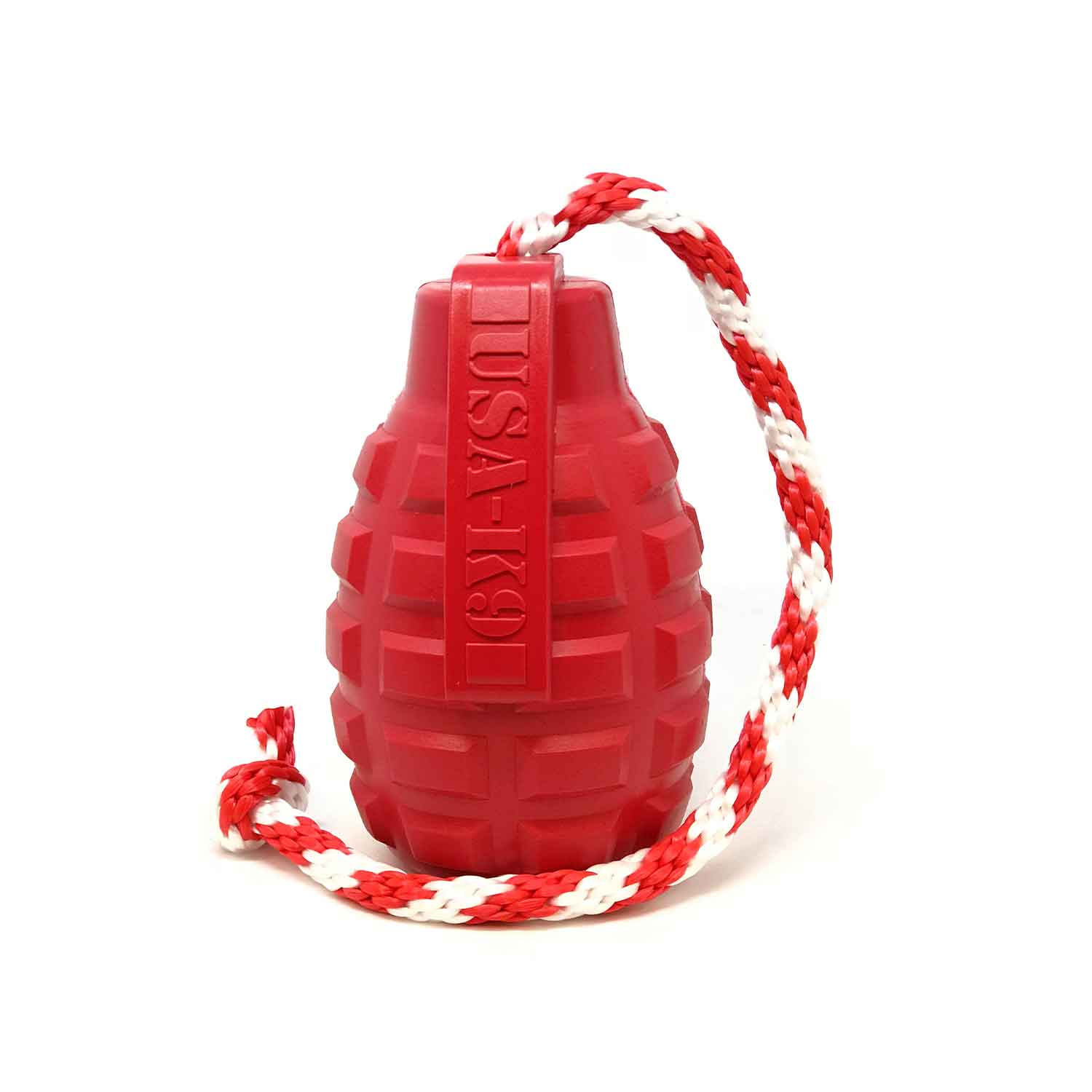 Sodapup USA-K9 Grenade Durable Rubber Chew Toy, Treat Dispenser, Reward Toy, Tug Toy And Retrieving Toy Red