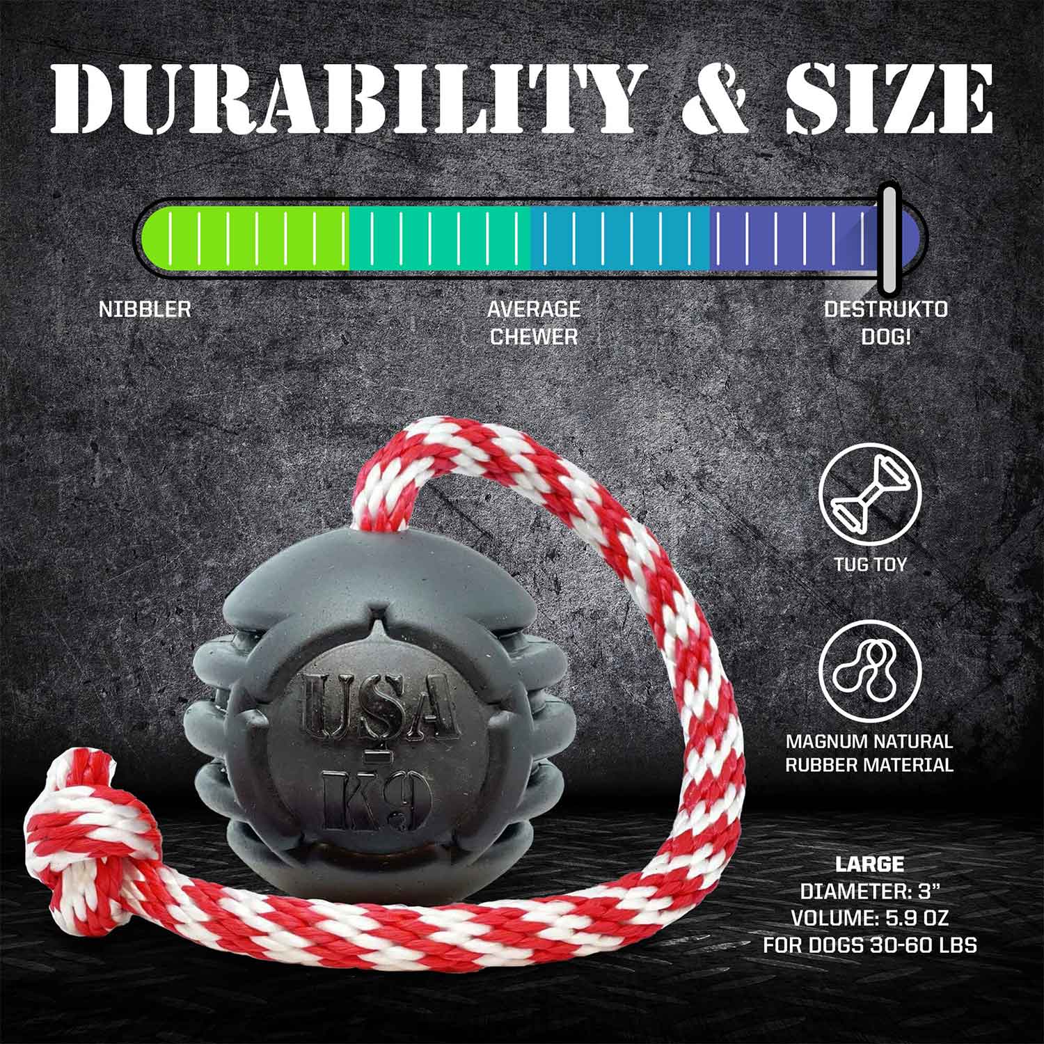 Sodapup USA-K9 Magnum Black Stars and Stripes Ultra Durable Rubber Chew Toy, Reward Toy, Tug Toy & Retrieving Toy Durability