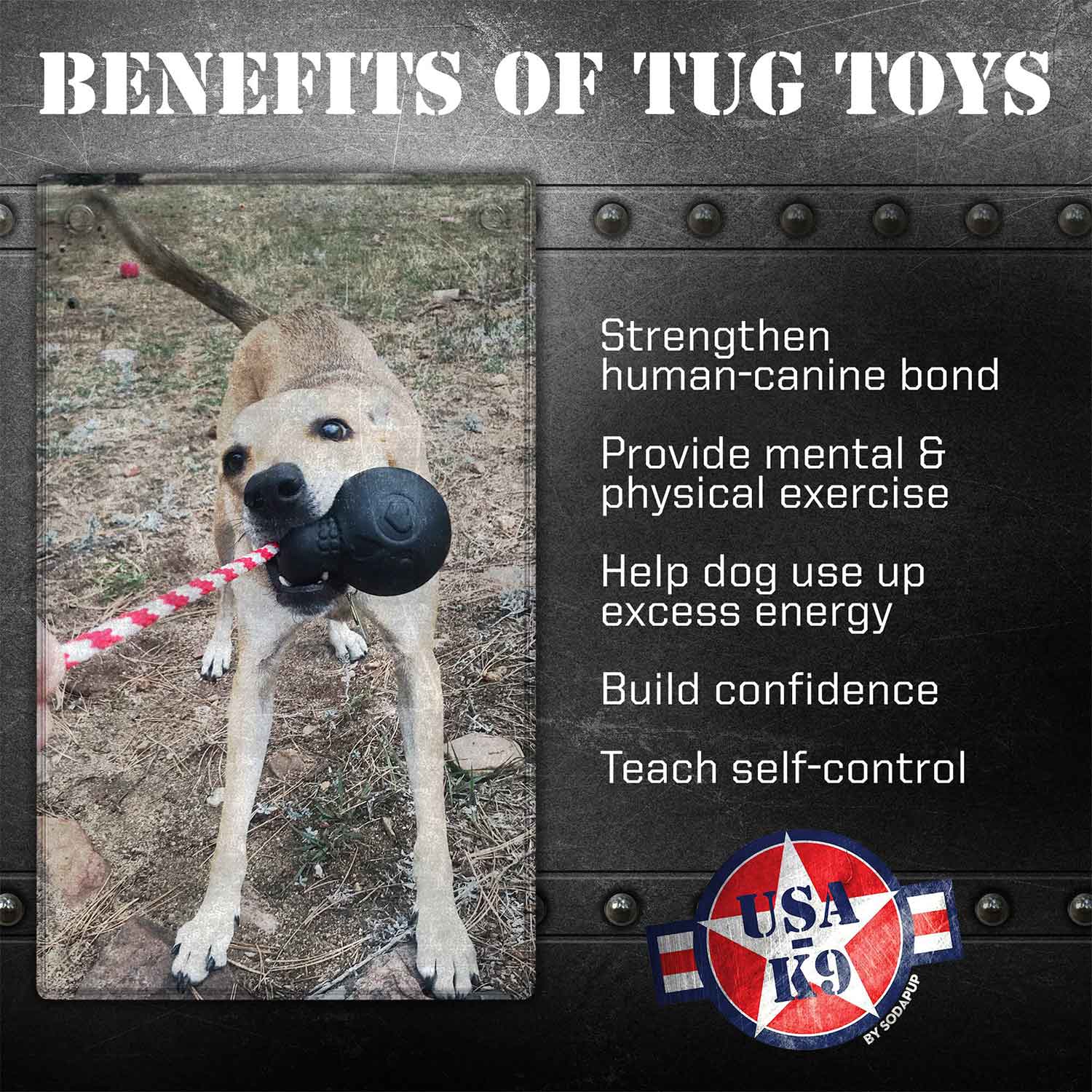 Sodapup USA-K9 Magnum Skull Durable Rubber Chew Toy, Treat Dispenser, Reward Toy, Tug Toy & Retrieving Toy Benefits