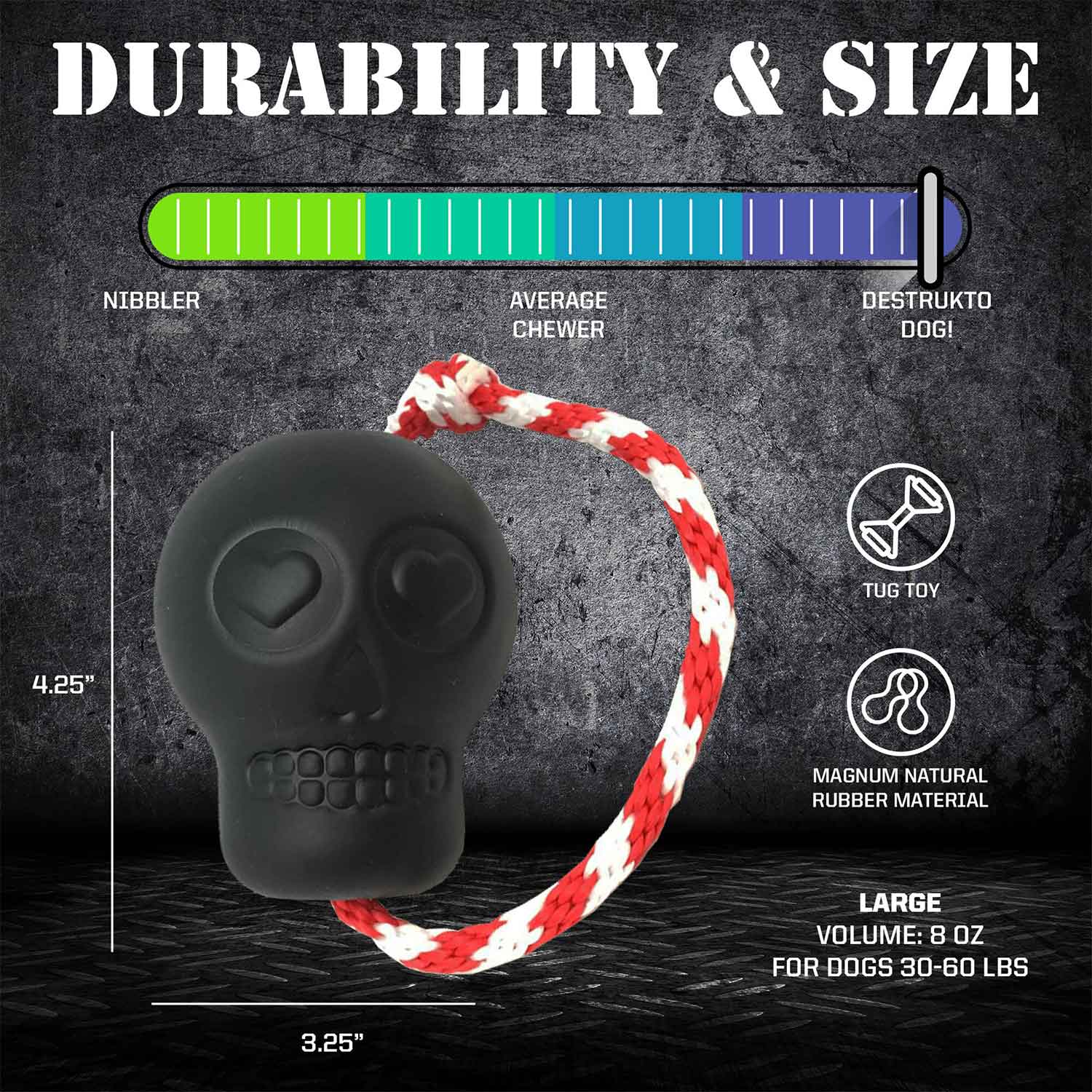 Sodapup USA-K9 Magnum Skull Durable Rubber Chew Toy, Treat Dispenser, Reward Toy, Tug Toy & Retrieving Toy Durability