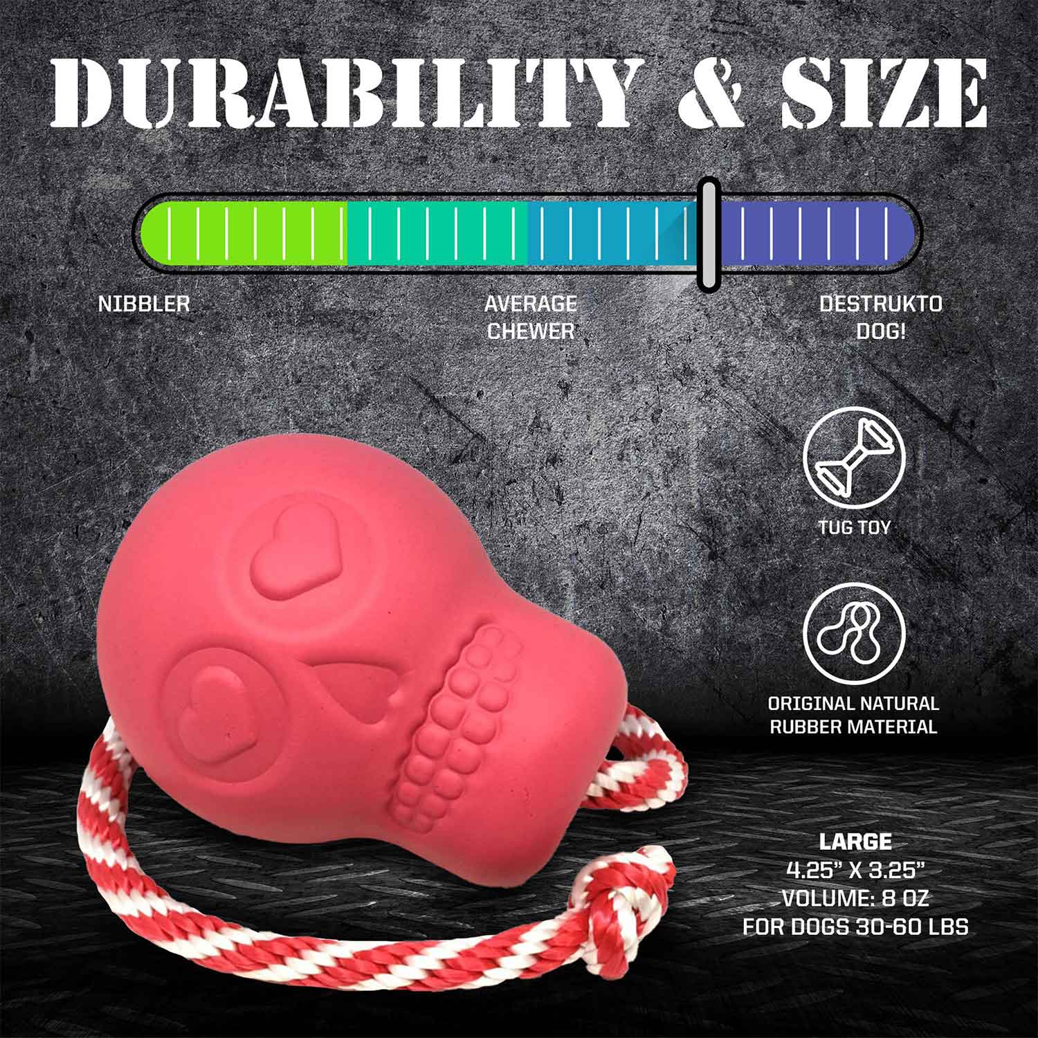 Sodapup USA-K9 Skull Durable Rubber Chew Toy, Treat Dispenser, Reward Toy, Tug Toy & Retrieving Toy Pink Durability