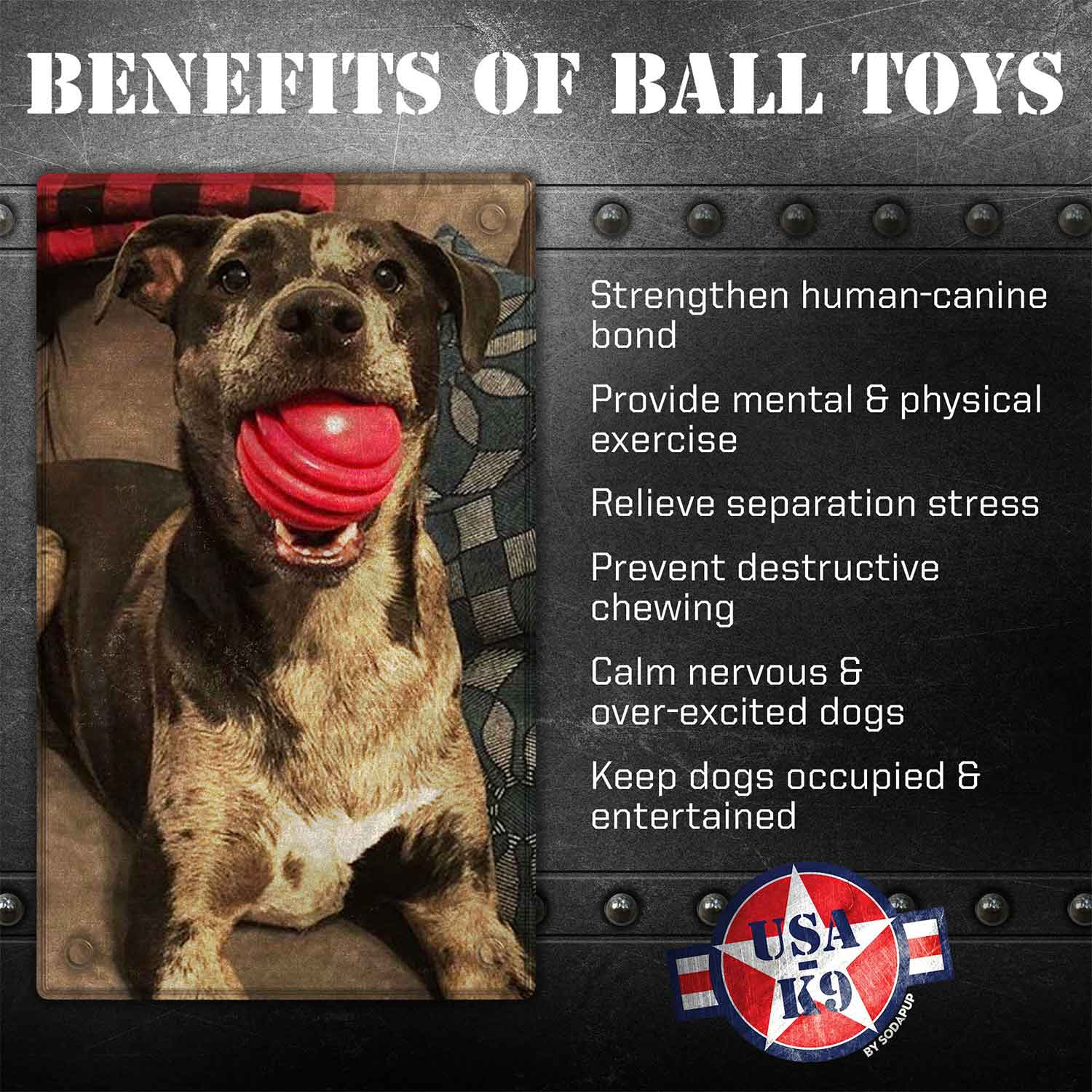 Sodapup USA-K9 Stars and Stripes Ultra Durable Rubber Chew Ball Benefits
