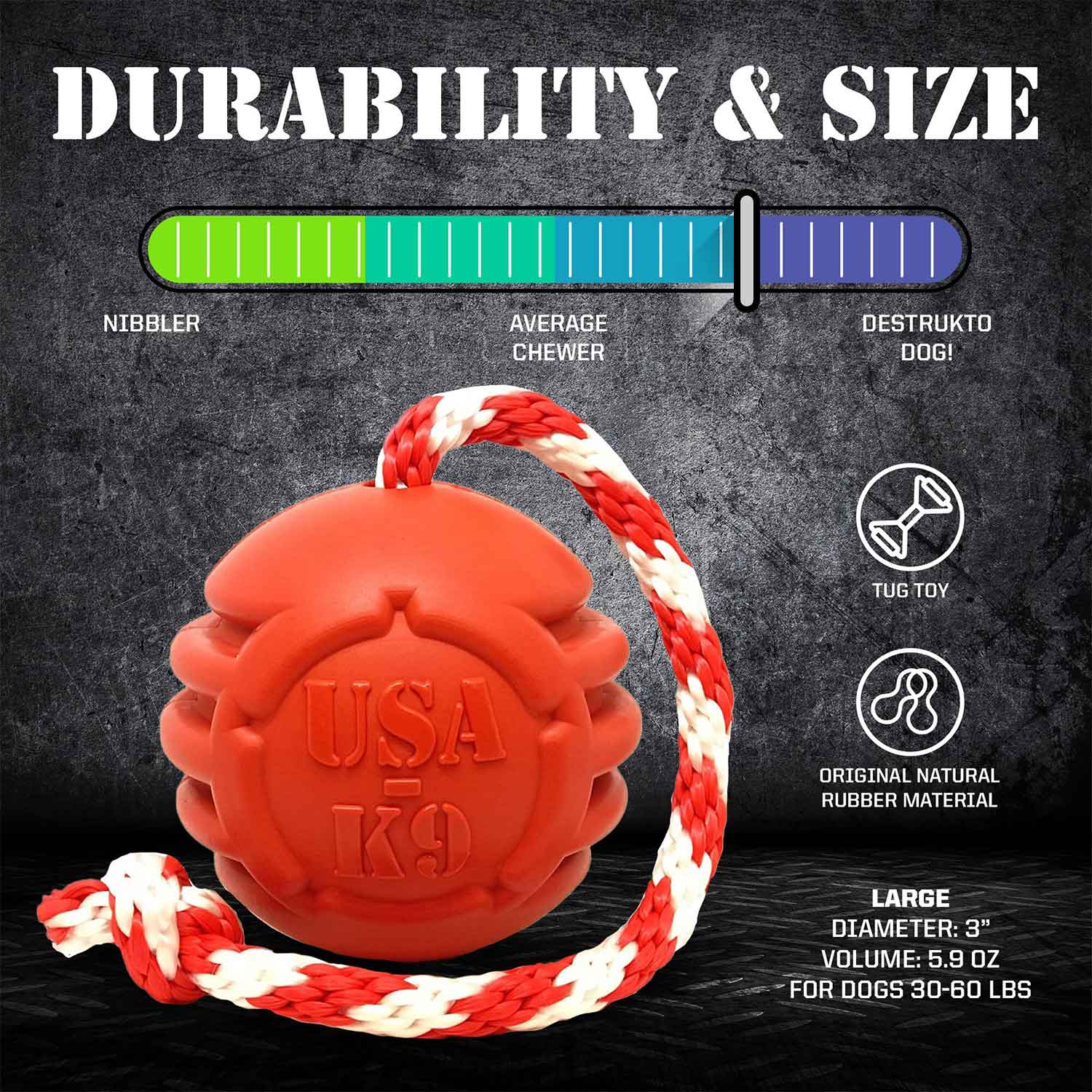 Sodapup USA-K9 Stars and Stripes Ultra Durable Rubber Chew Toy, Reward Toy, Tug Toy & Retrieving Toy Red Durability