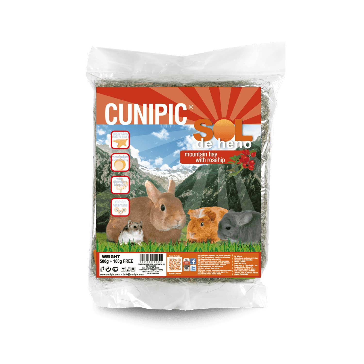 Cunipic Sol de heno Mountain Hay with Rosehip for small animals