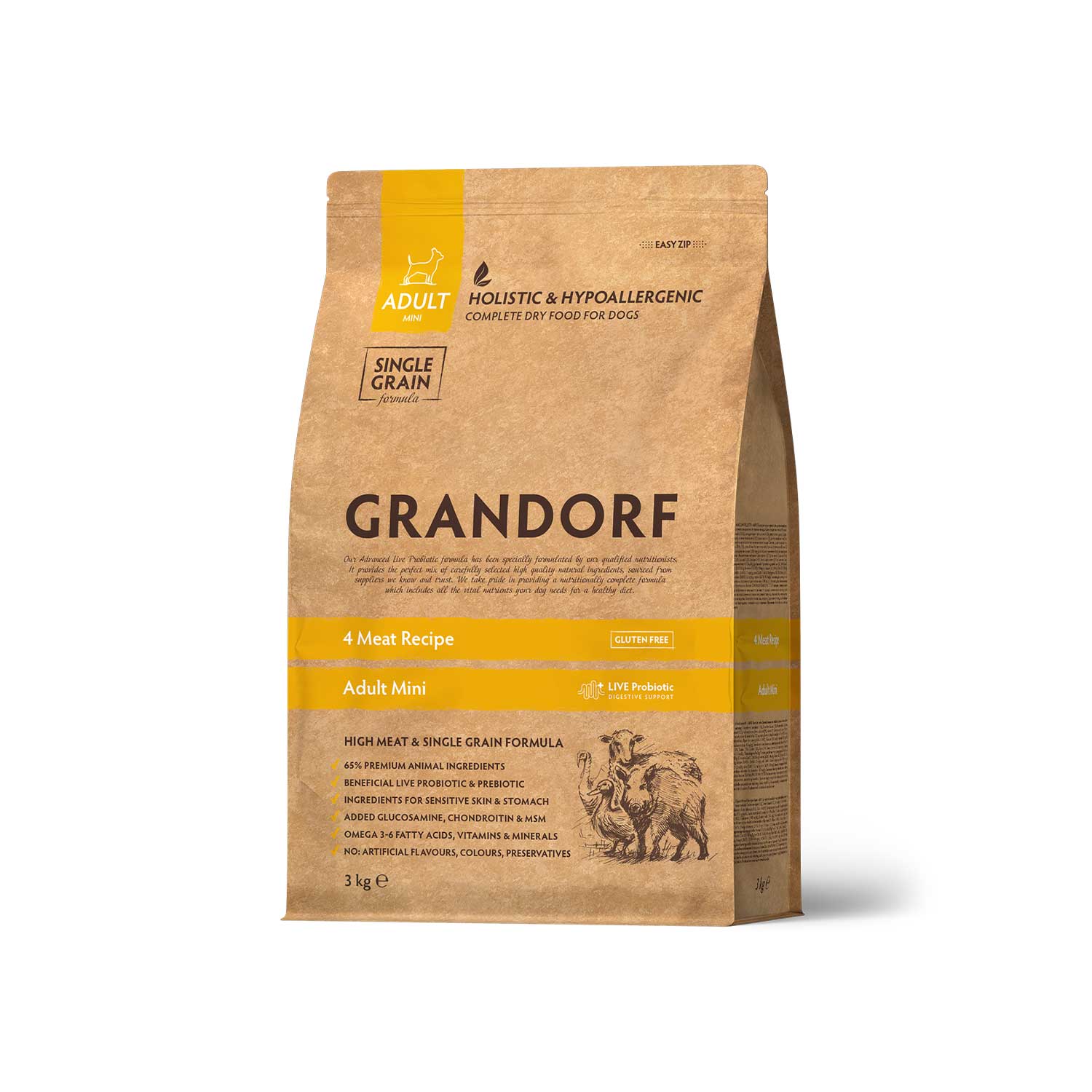 Grandorf 4 Meat Adult Mini Breeds Dog Dry Food Hypoallergenic Dog Food