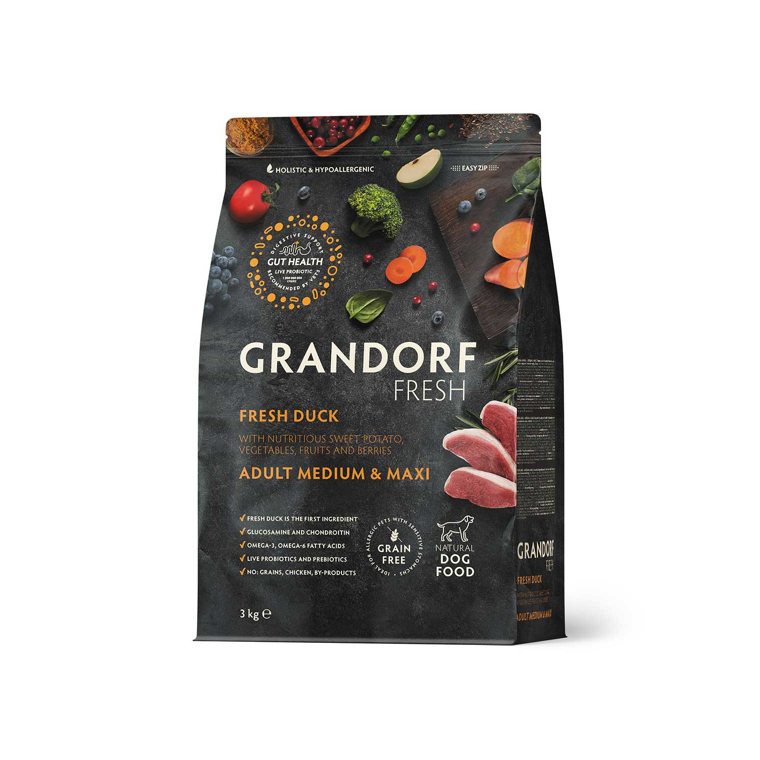 Grandorf Fresh Duck Meat with Sweet Potato Medium & Maxi Adult Dog Dry Food
