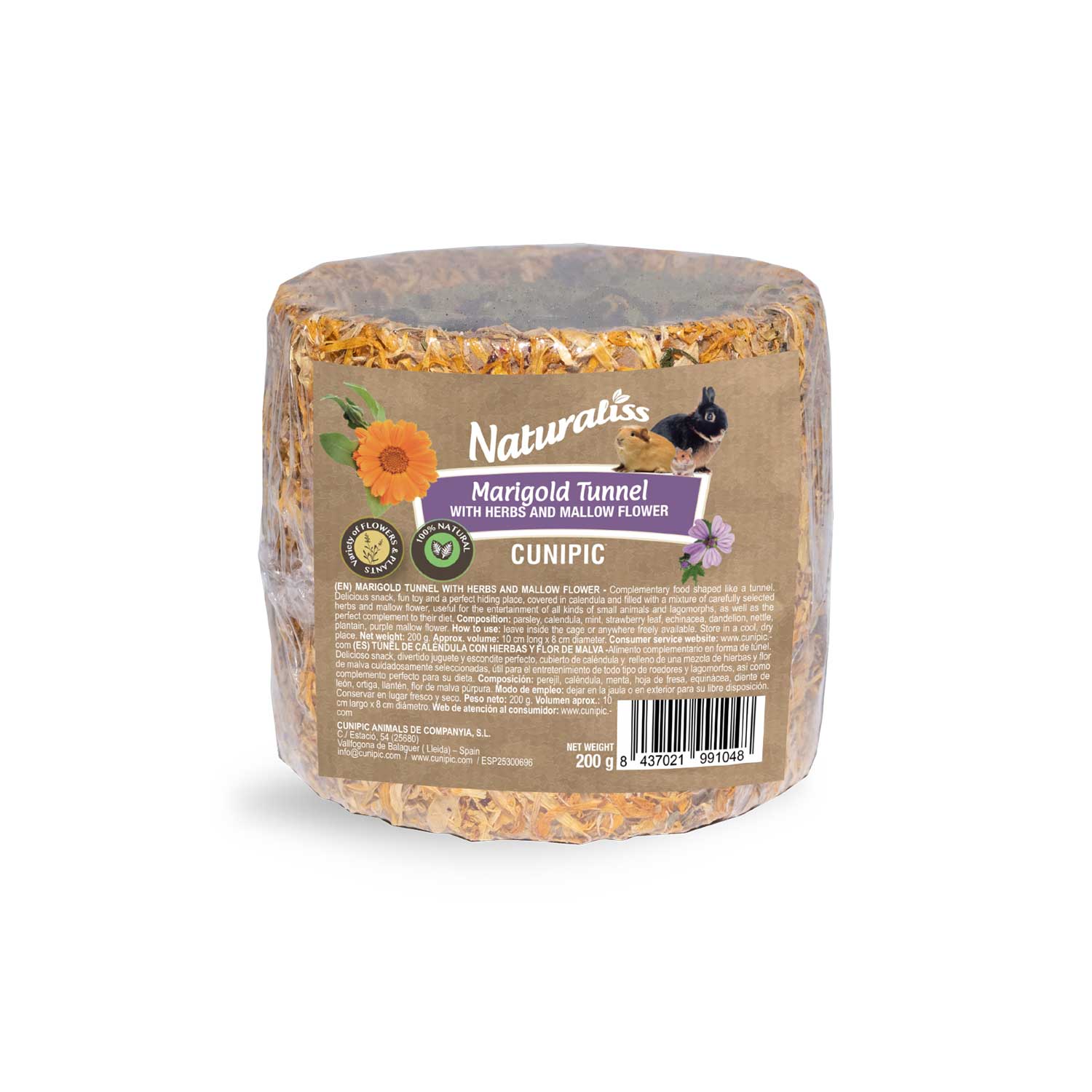 Cunipic Marigold Tunnel with Herbs & Mallow Flower for Small Animals Packaging