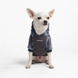 Dog wearing Spark Paws Grey Green Camo Dog Hoodie