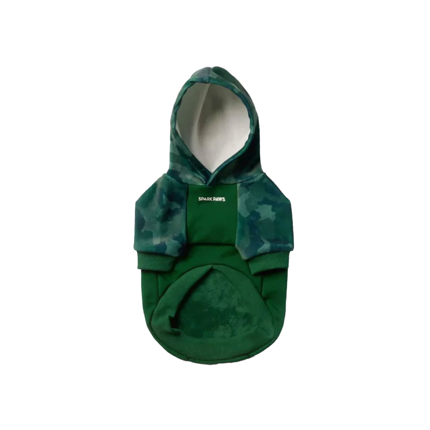 Spark Paws Forest Green Camo Dog Hoodie front