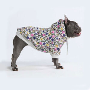 Spark Paws Vintage Flower Dog Hoodie - Light Grey